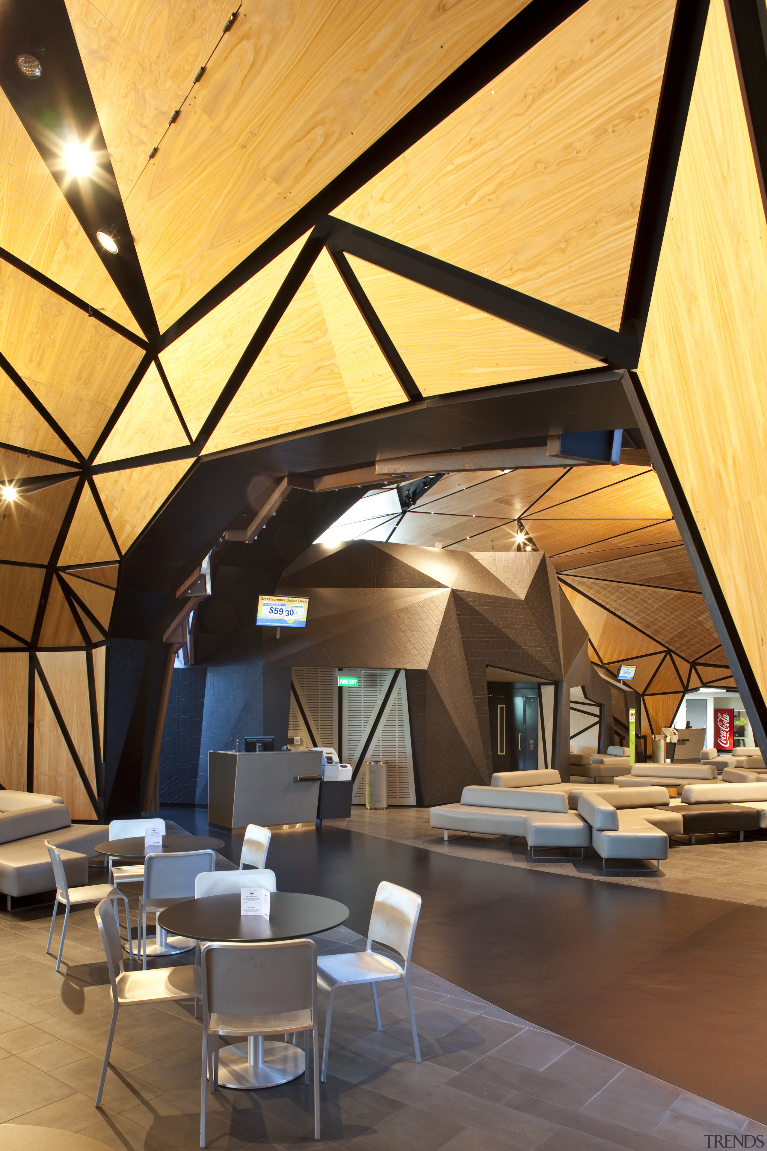 View of the new Wellington International Airport the architecture, ceiling, daylighting, interior design, lobby, wood, orange