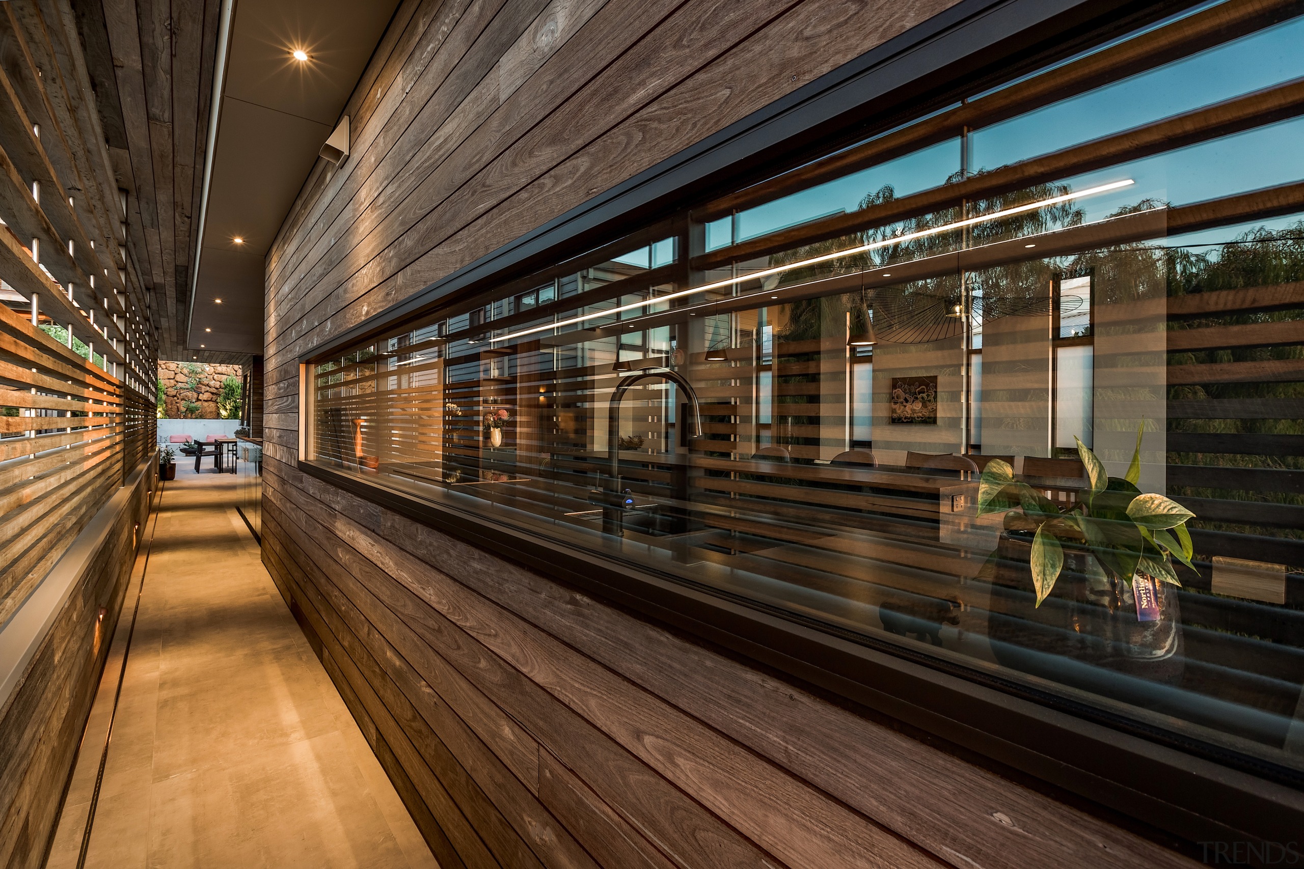 Looking into the kitchen from the circulation corridor. 