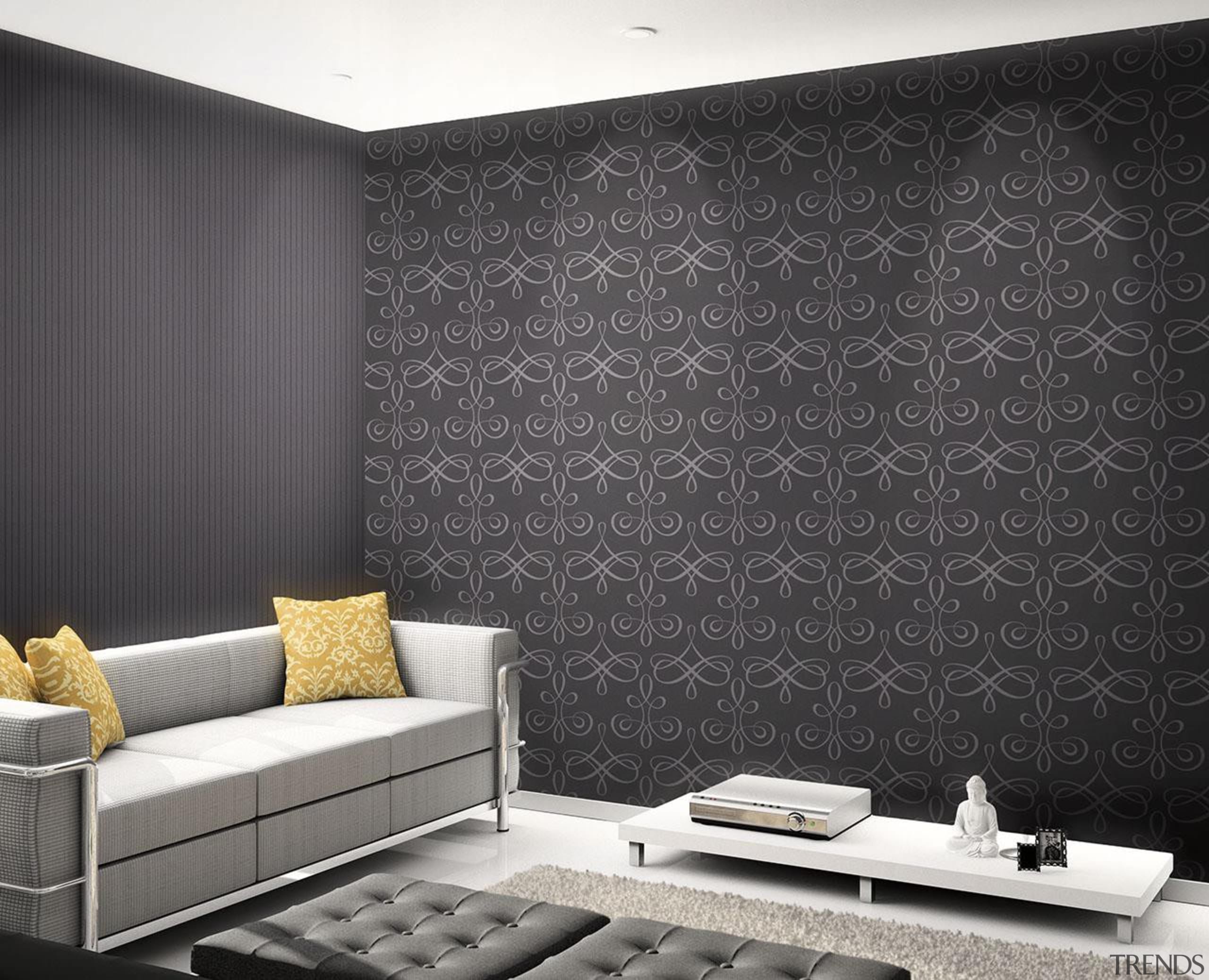 Aurora Range - Aurora Range - ceiling | ceiling, floor, interior design, living room, wall, wallpaper, window covering, black, gray