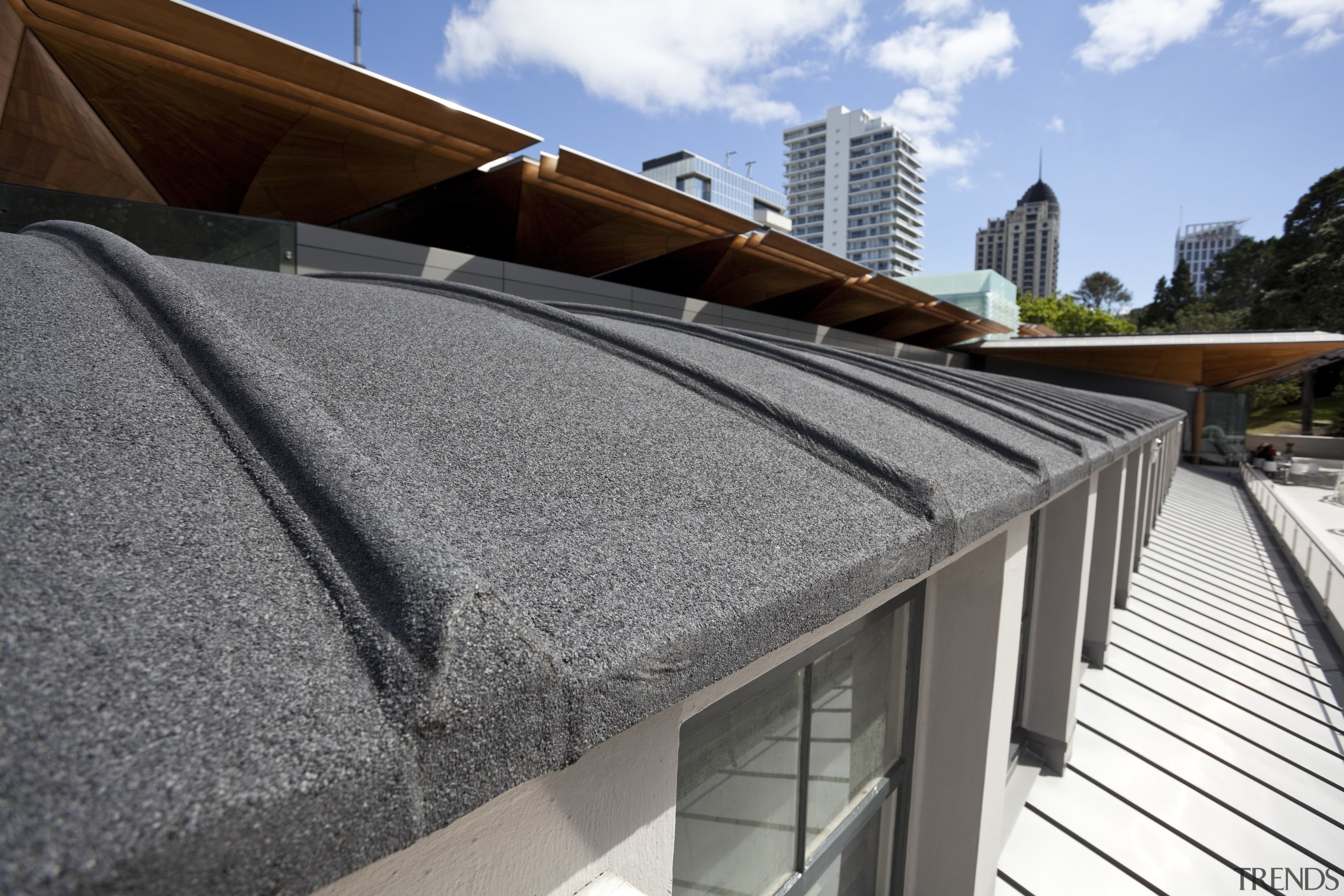 Auckland Waterproofing ensured that this, the Auckland Art architecture, automotive exterior, daylighting, facade, outdoor structure, real estate, roof, window, gray