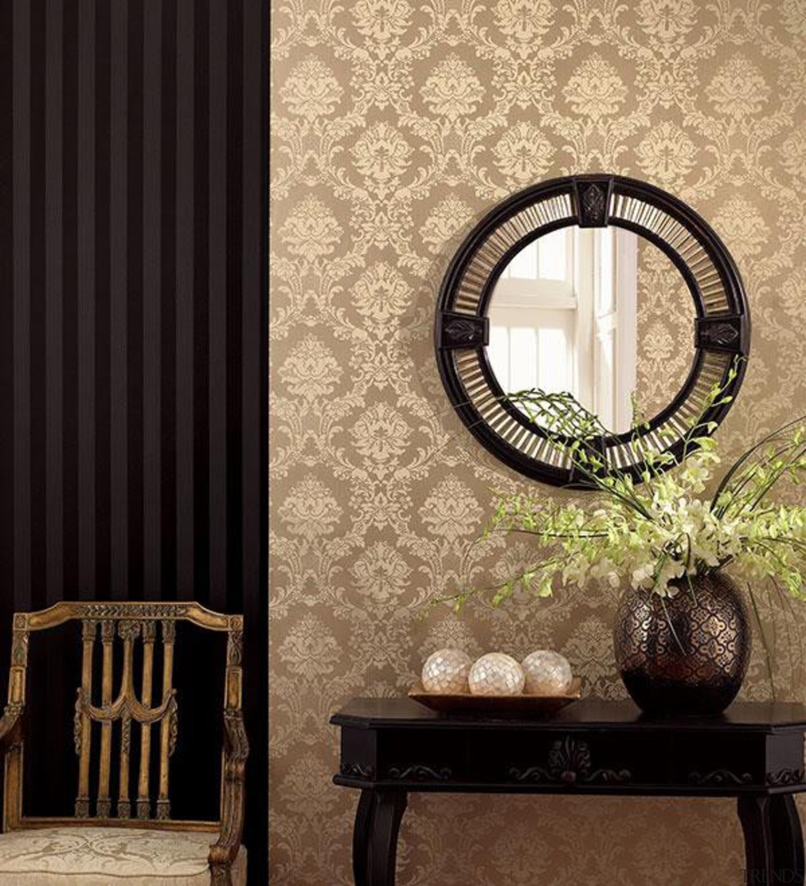 Norwall Room Simply Silks - Simply Silks II decor, interior design, wall, wallpaper, window, black, orange
