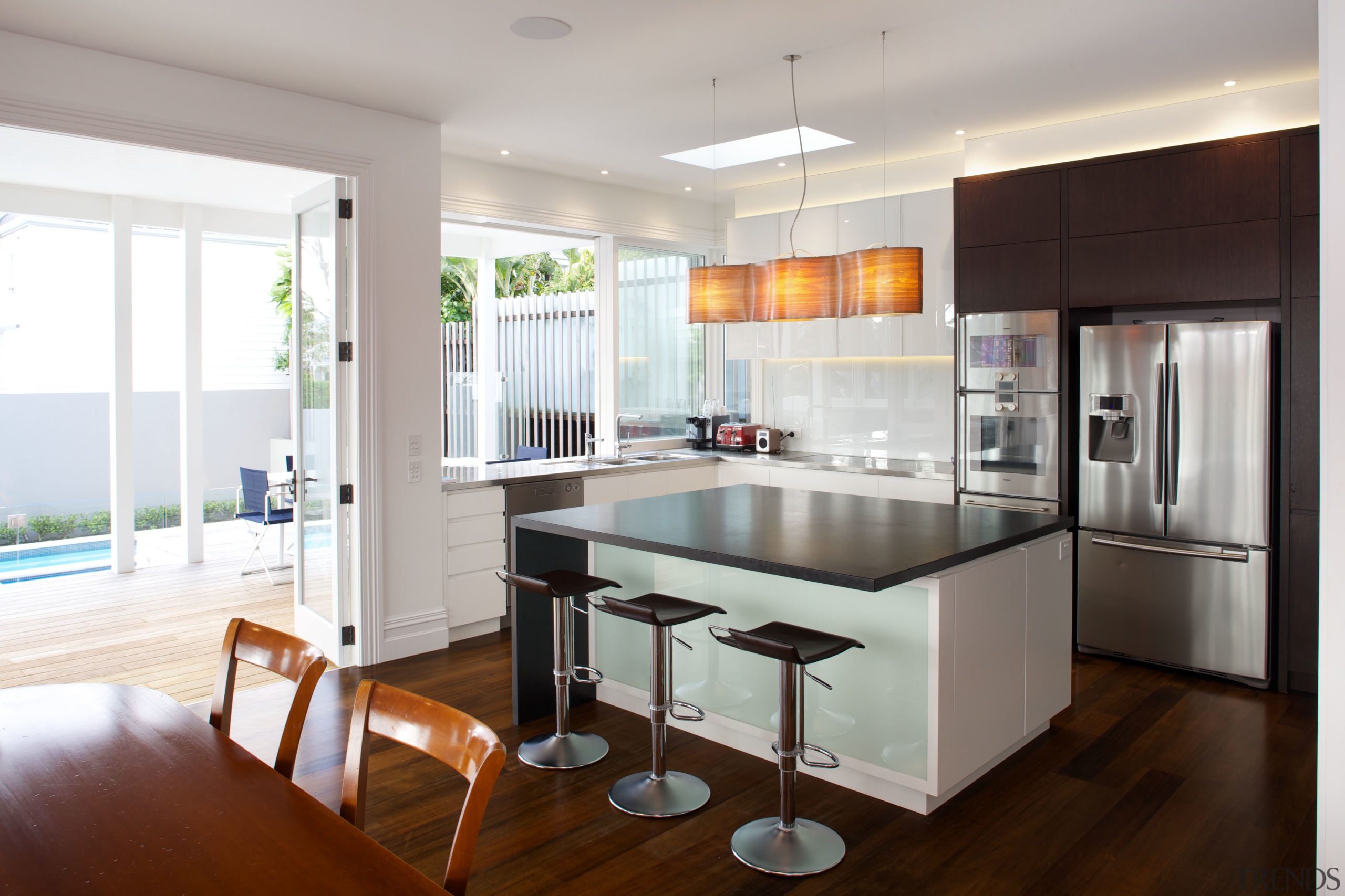 Bifold windows open up this kitchen to the countertop, interior design, kitchen, real estate, room, gray