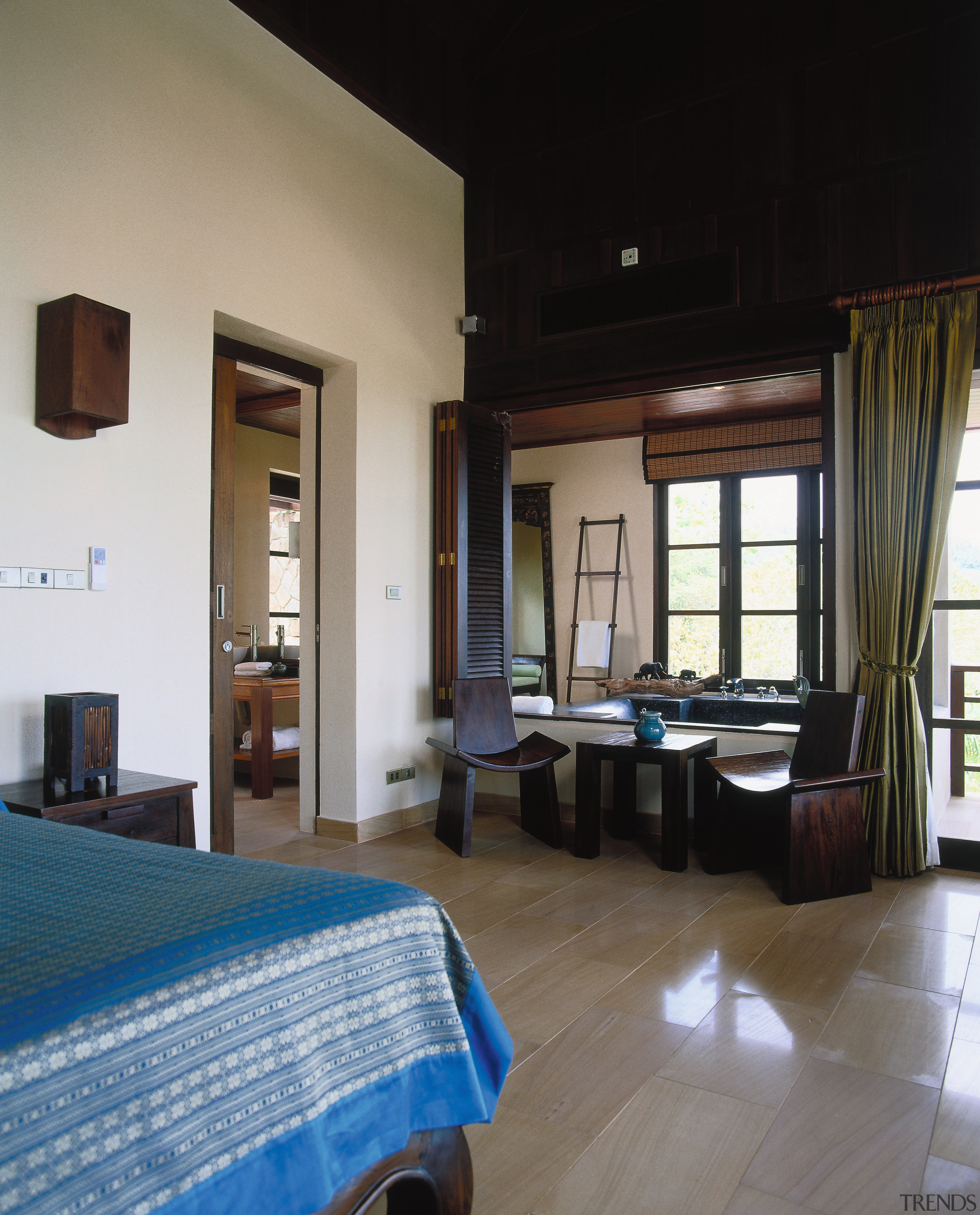 view of the master bedroom featuring tiled flooring interior design, property, real estate, room, black, gray