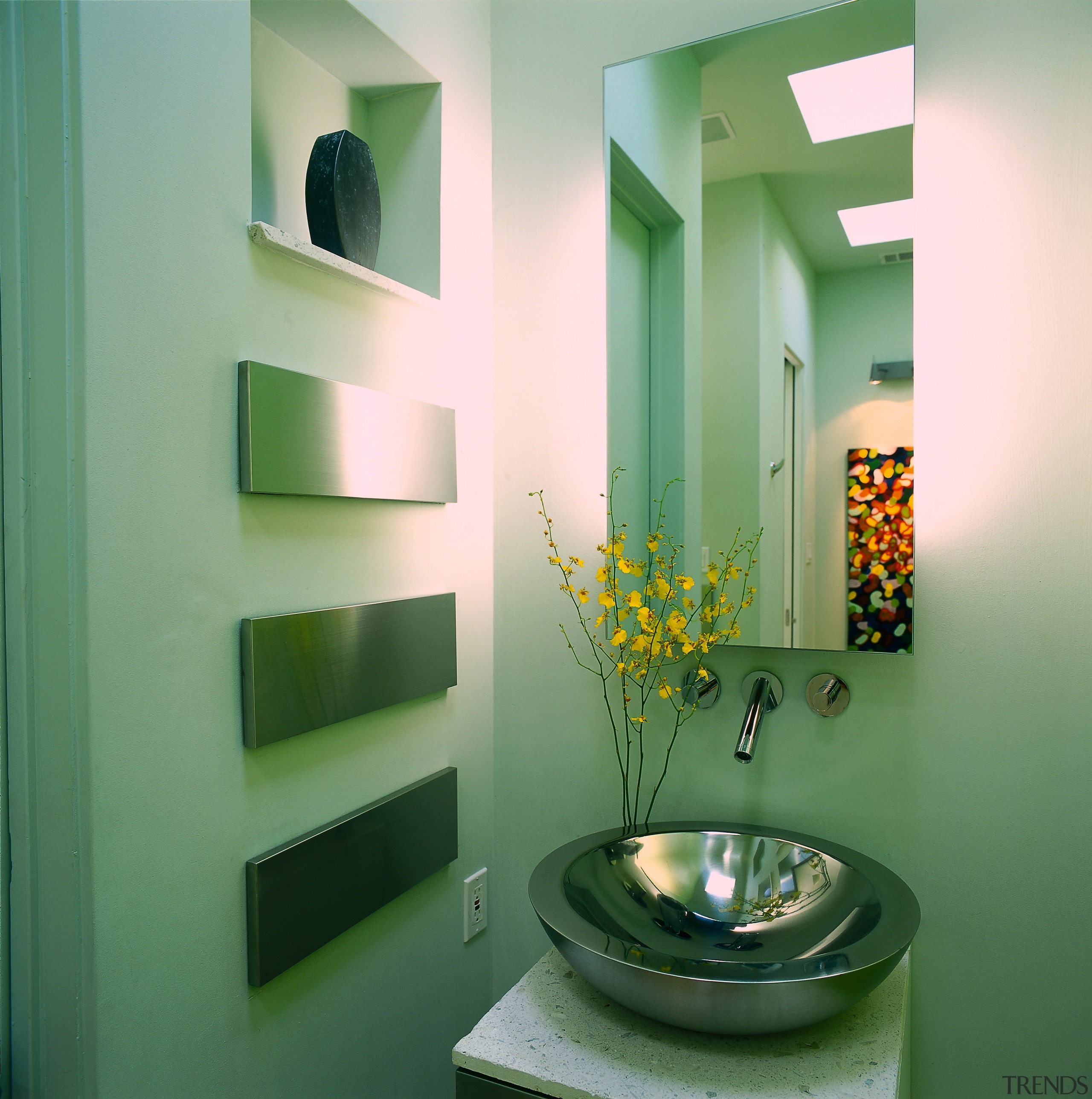 interior view of bathroom - interior view of bathroom, ceiling, green, home, interior design, product design, room, shelf, wall, green