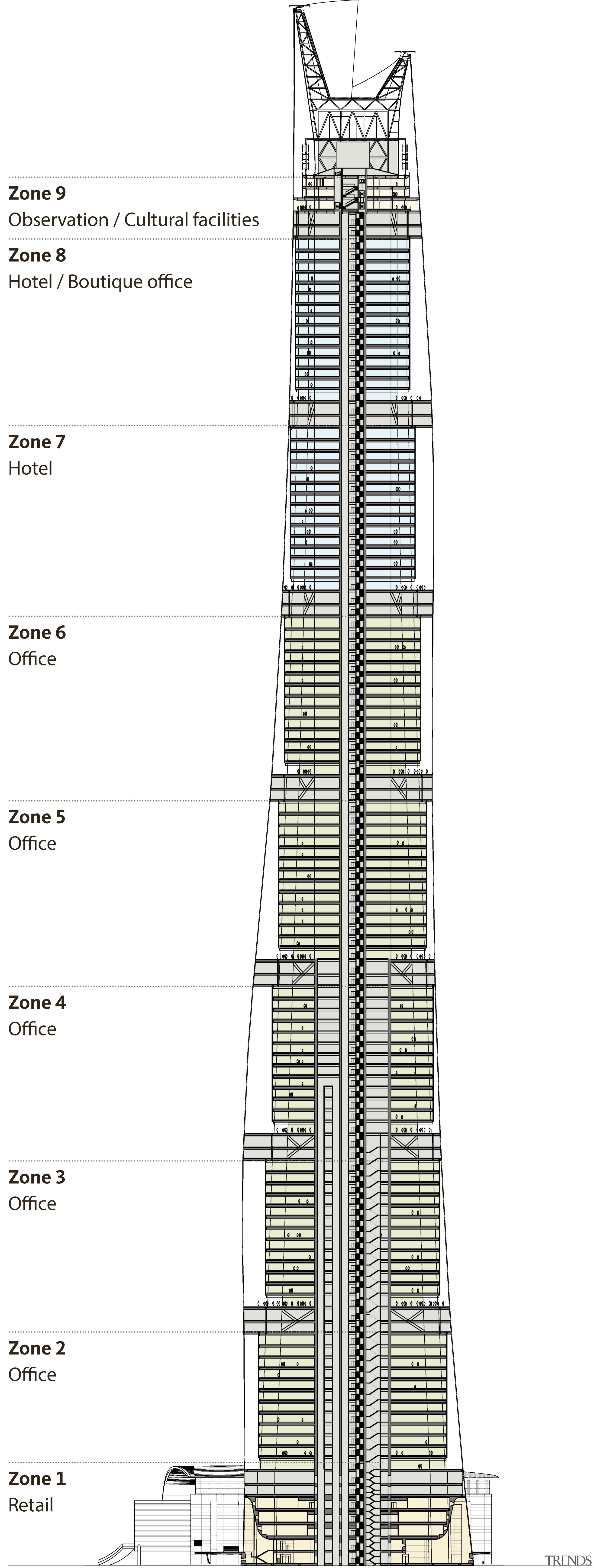 The Shanghai Tower is a city within a architecture, building, elevation, line, skyscraper, structure, tower, white