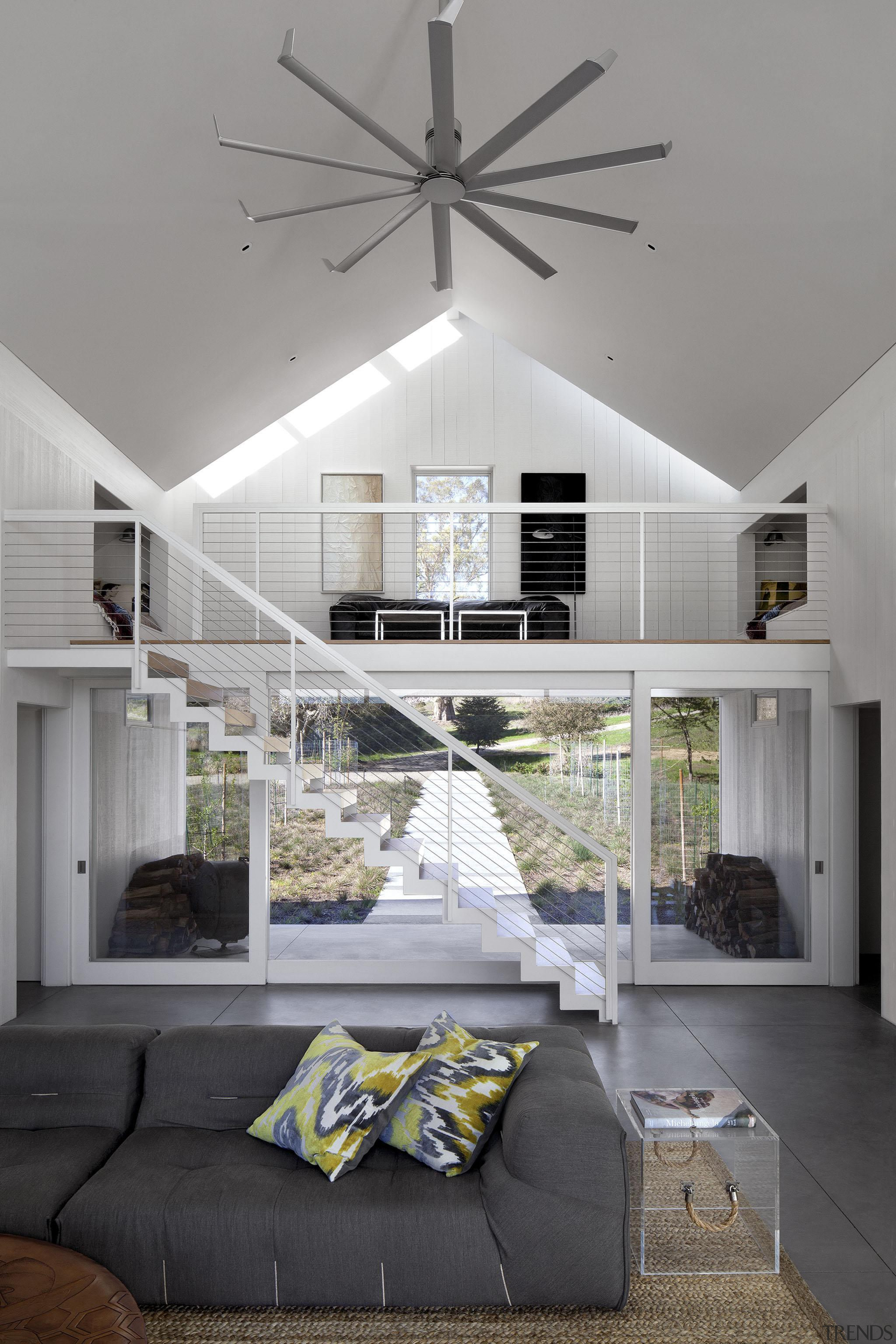 Hupomone Ranch is a LEED Platinum house designed architecture, ceiling, daylighting, home, house, interior design, living room, gray