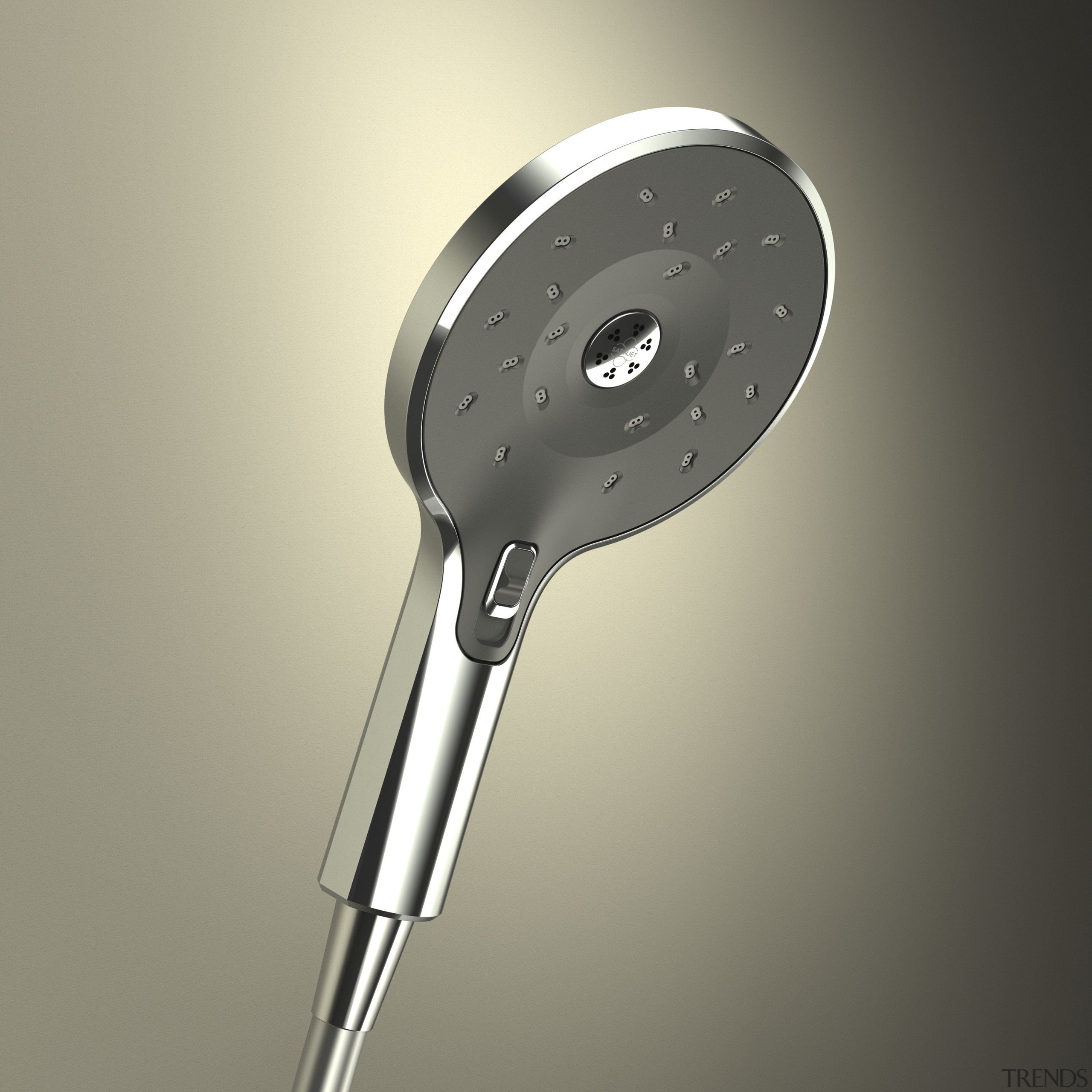 Close up of shower head. - Close up product, product design, gray, yellow