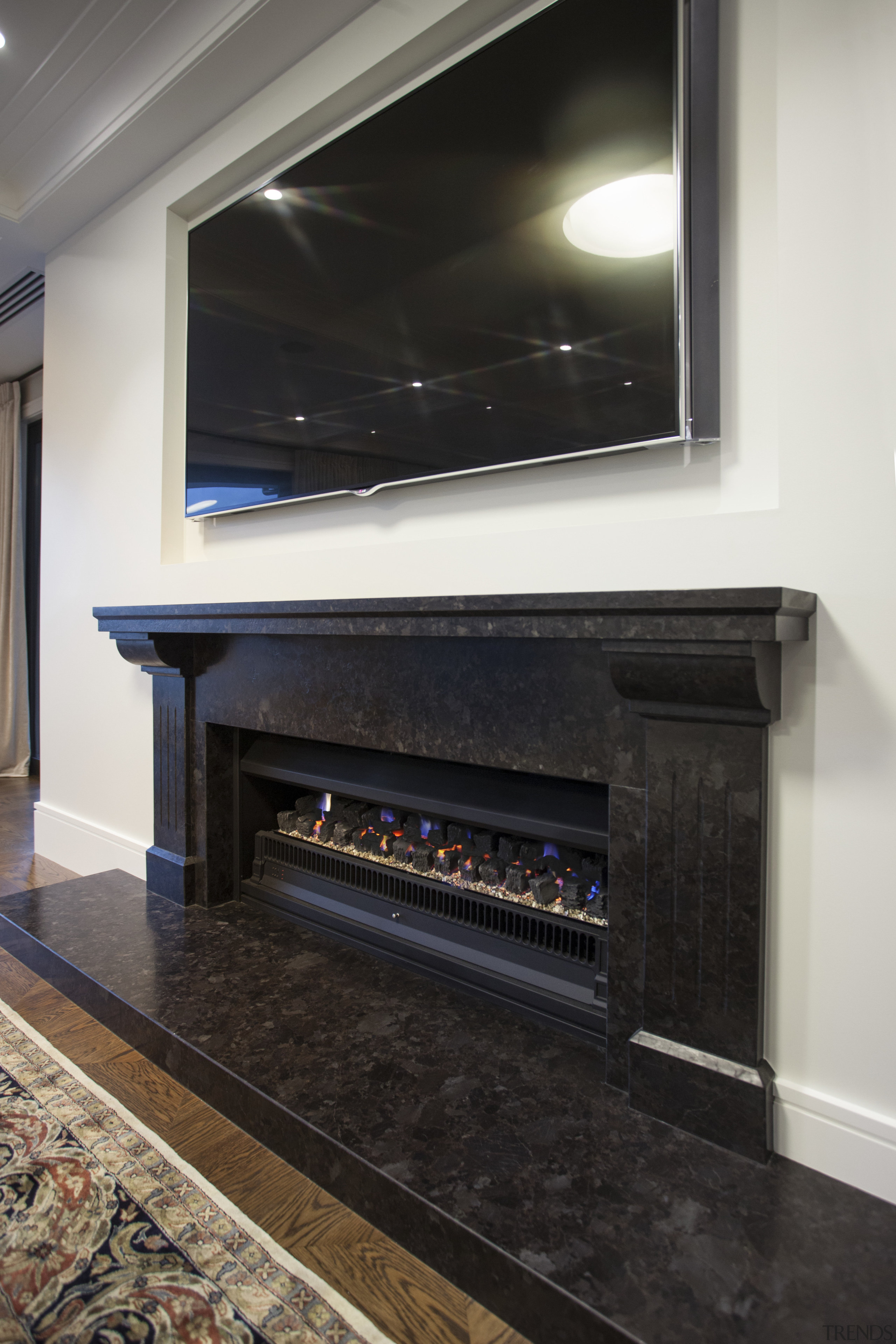 Gas fire with granite surround - Gas fire fireplace, floor, flooring, hearth, interior design, black, white