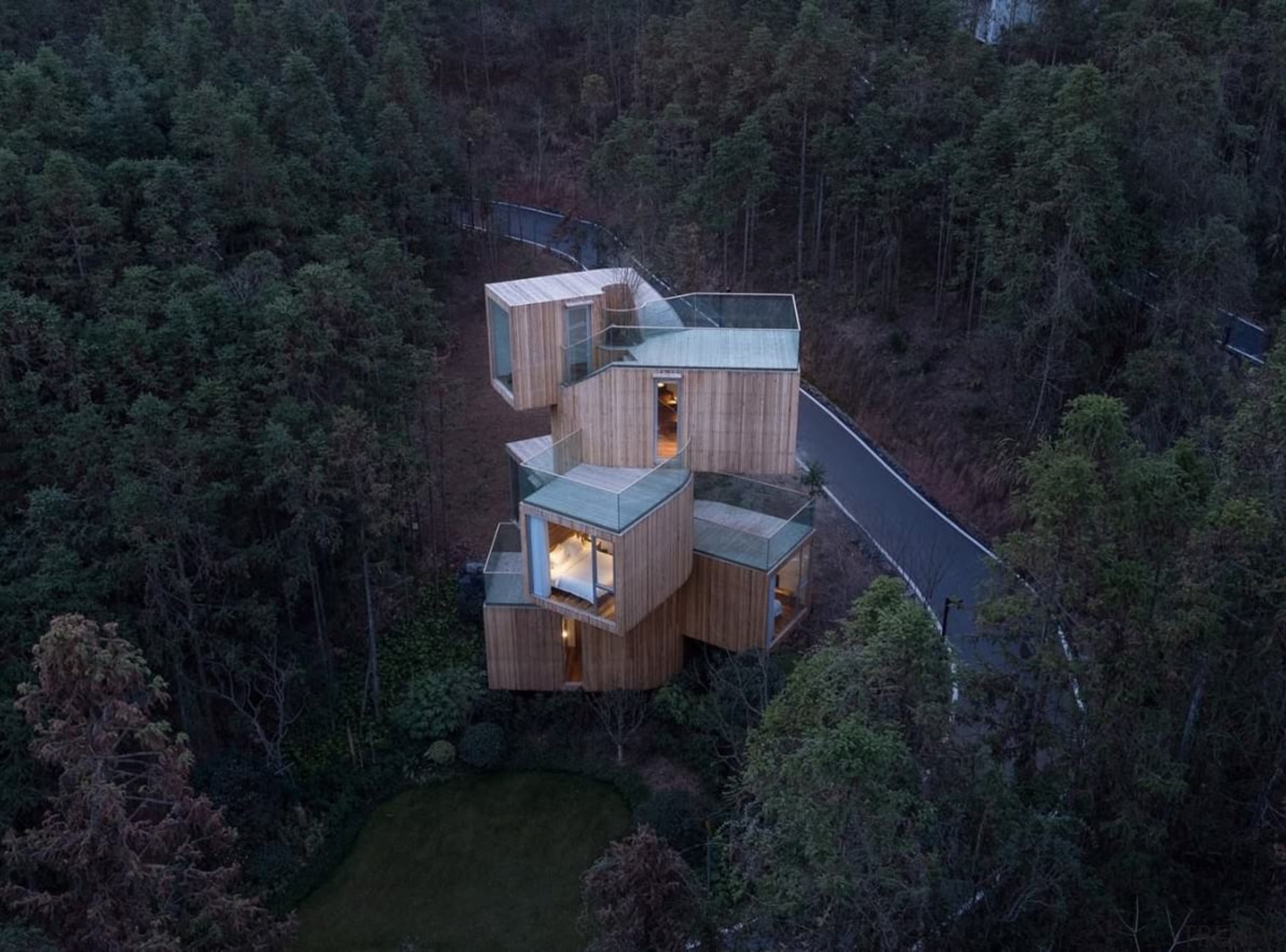 See the home here architecture, cottage, home, house, hut, property, real estate, sky, terrain, tree, black