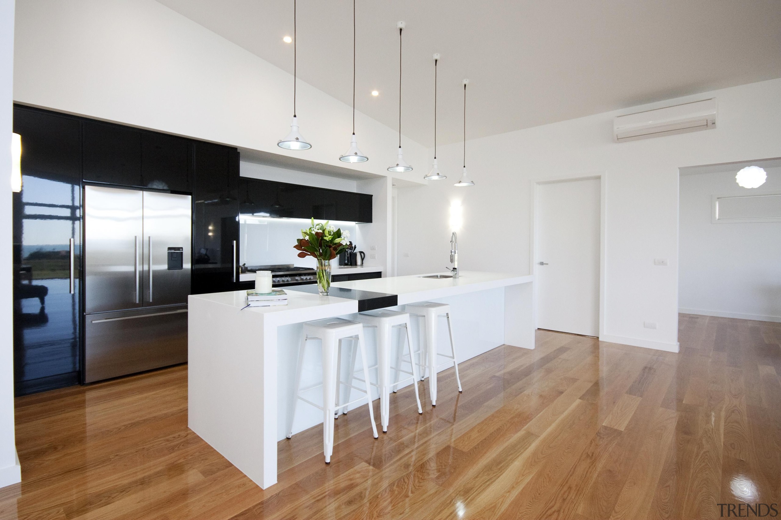 Featuring modern and elegant kitchen in a coastal architecture, countertop, floor, flooring, hardwood, house, interior design, kitchen, laminate flooring, loft, property, real estate, wood, wood flooring, gray