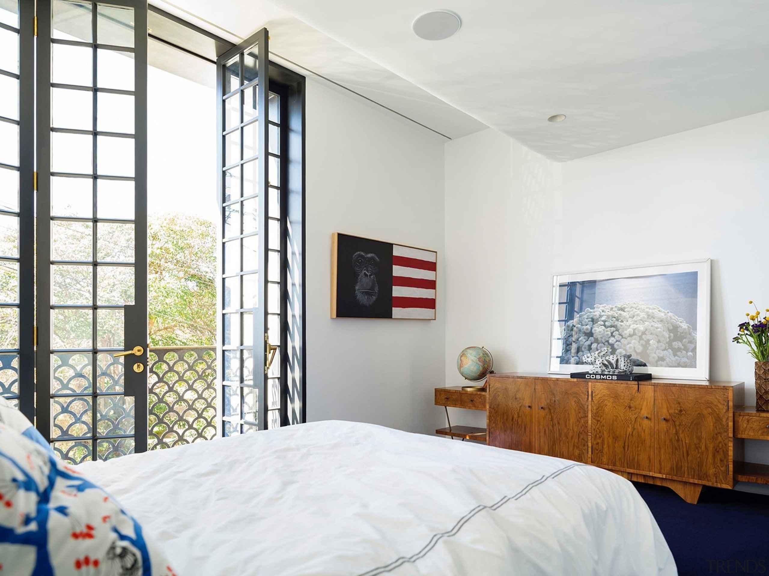 Architect: Luigi Rosselli. Photography by Justin Alexander, Sean bed frame, bedroom, ceiling, home, interior design, property, real estate, room, wall, window, white