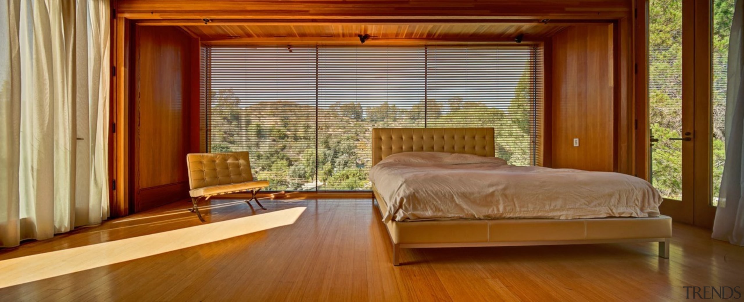 Architect: æ ArchitecturePhotography by Juergen Nogai architecture, bed frame, bedroom, ceiling, curtain, estate, floor, flooring, hardwood, home, interior design, property, real estate, room, suite, wall, window, window covering, window treatment, wood, wood flooring, brown