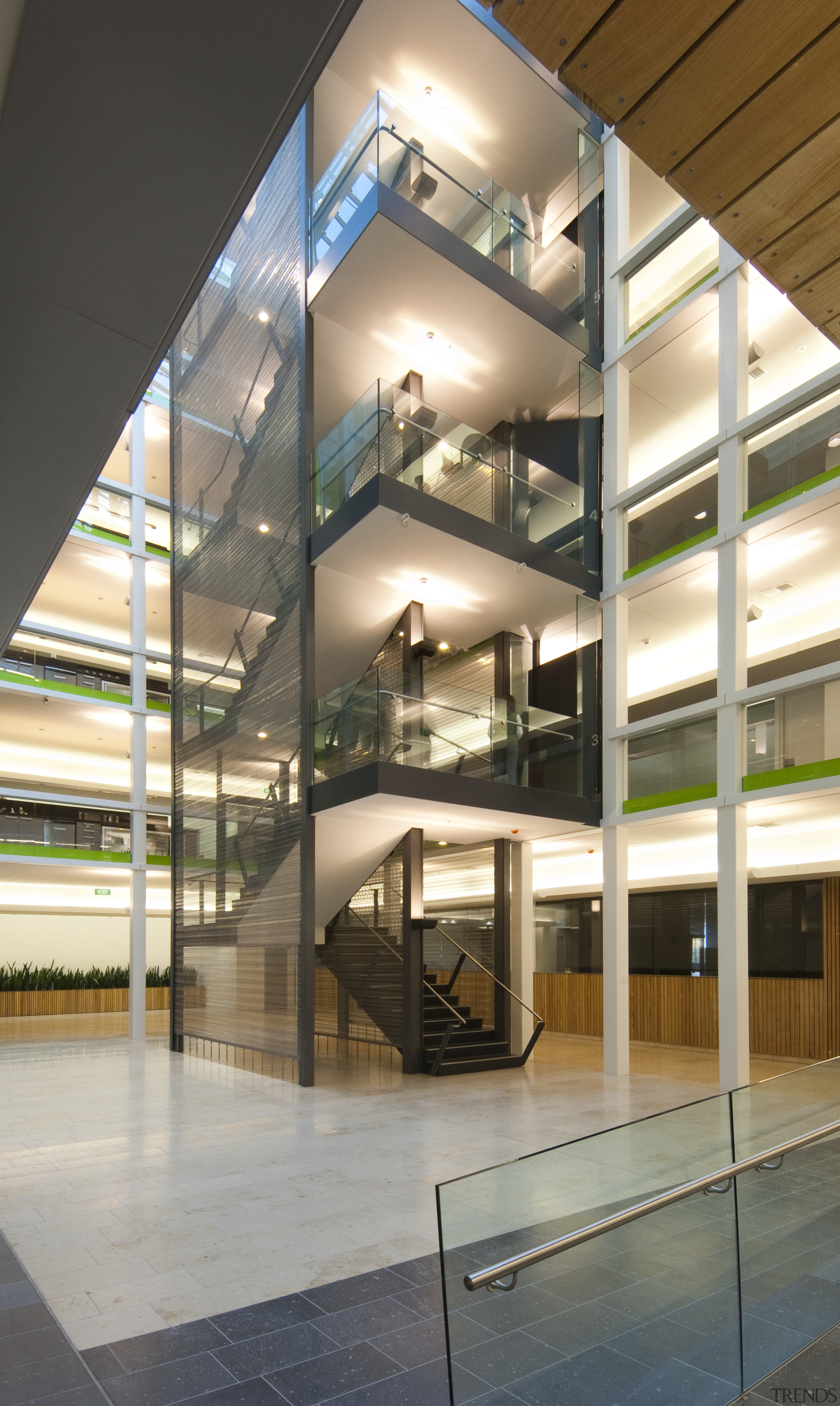 View of the interior of the Vogel Center architecture, building, daylighting, glass, interior design, lobby, stairs, structure, window