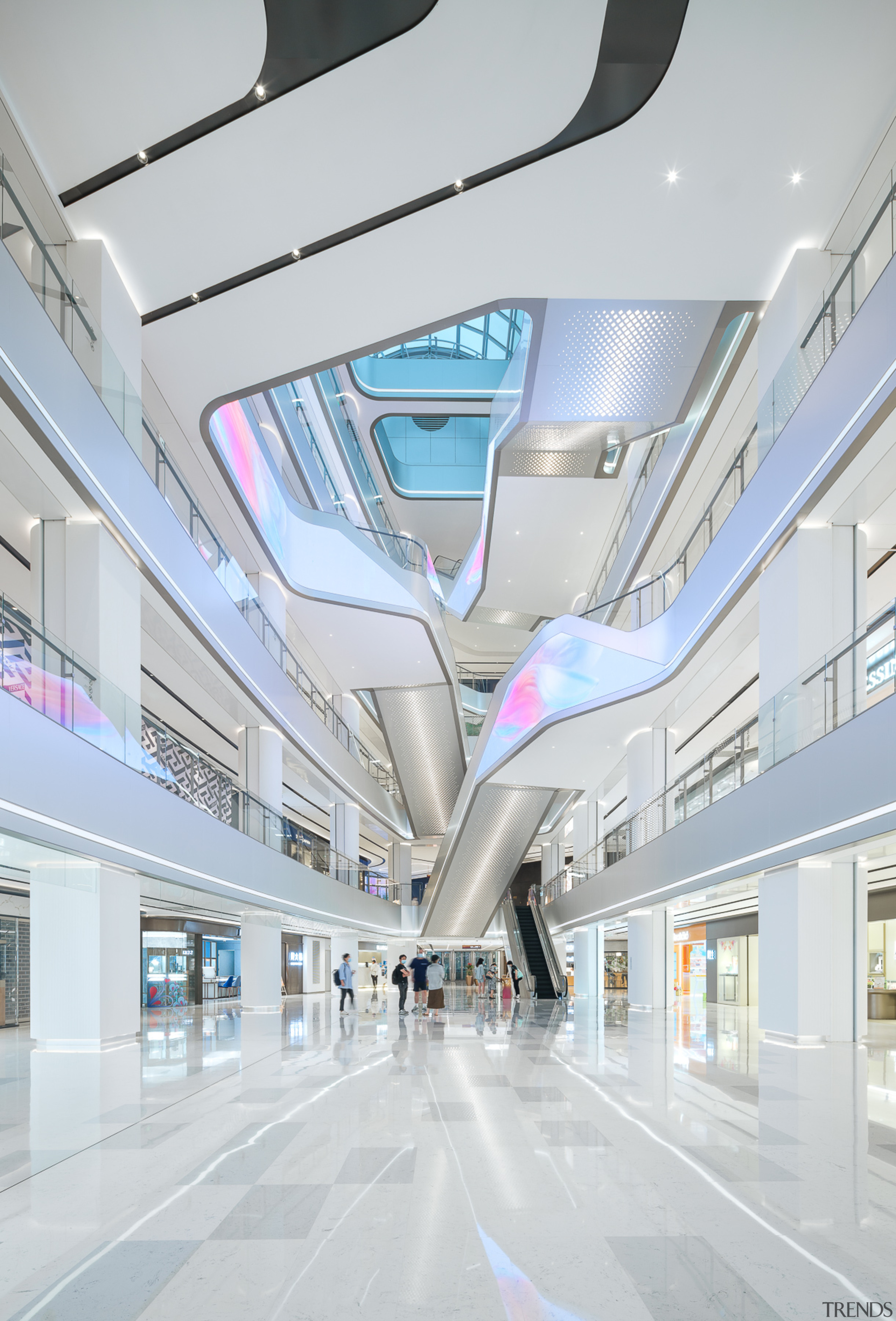 The mall's dazzling lower, fashion oriented, atrium. 