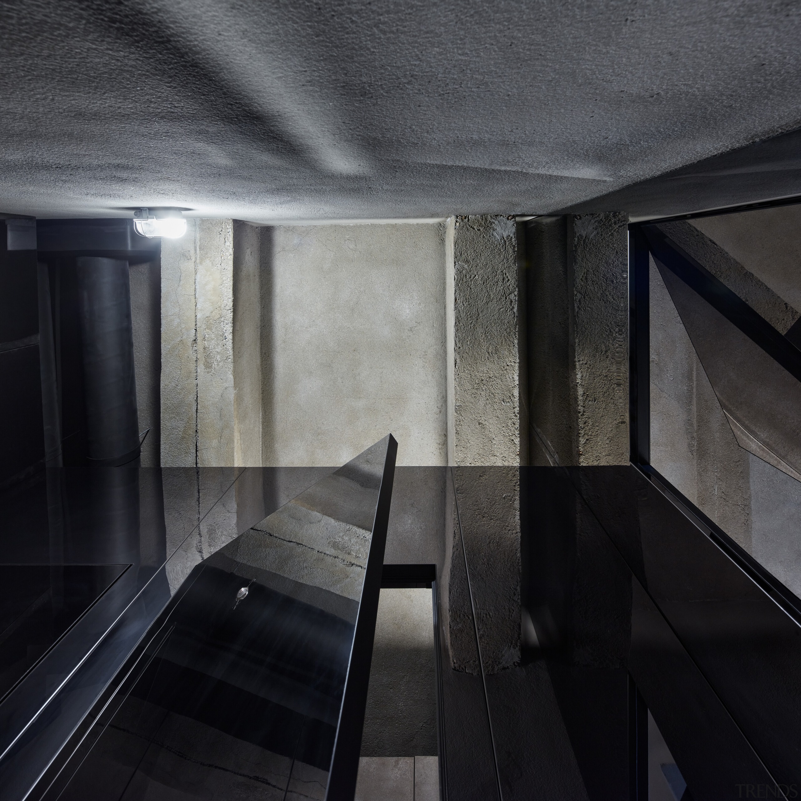 Black steel doors on the public toilet vaults. 