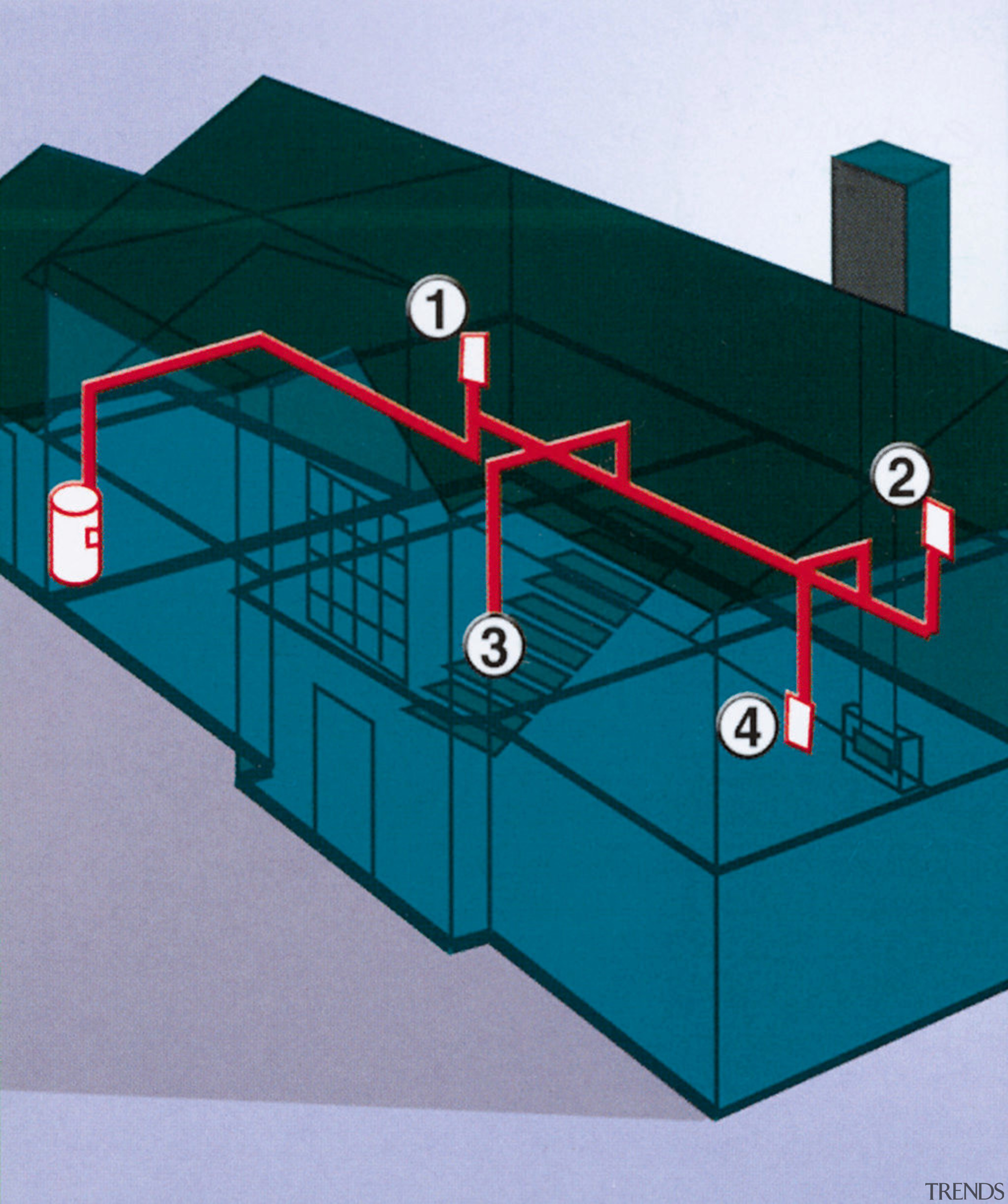 Diagram of Kiwivac central vacuuming system. - Diagram line, product, product design, structure, teal, blue