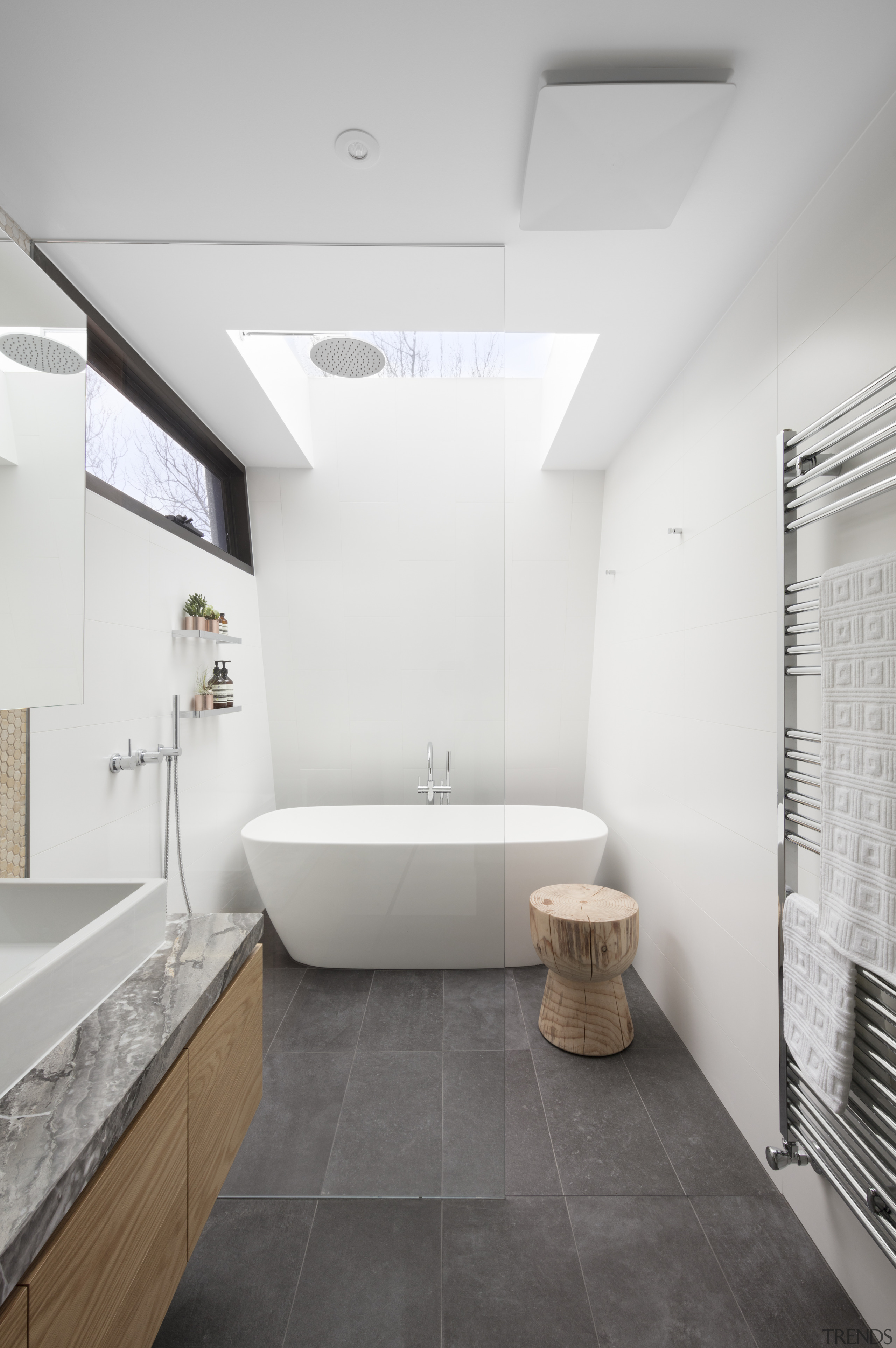 Mcmahon and Nerlich – Highly Commended – TIDA architecture, bathroom, ceiling, daylighting, floor, home, interior design, plumbing fixture, real estate, room, sink, tile, white