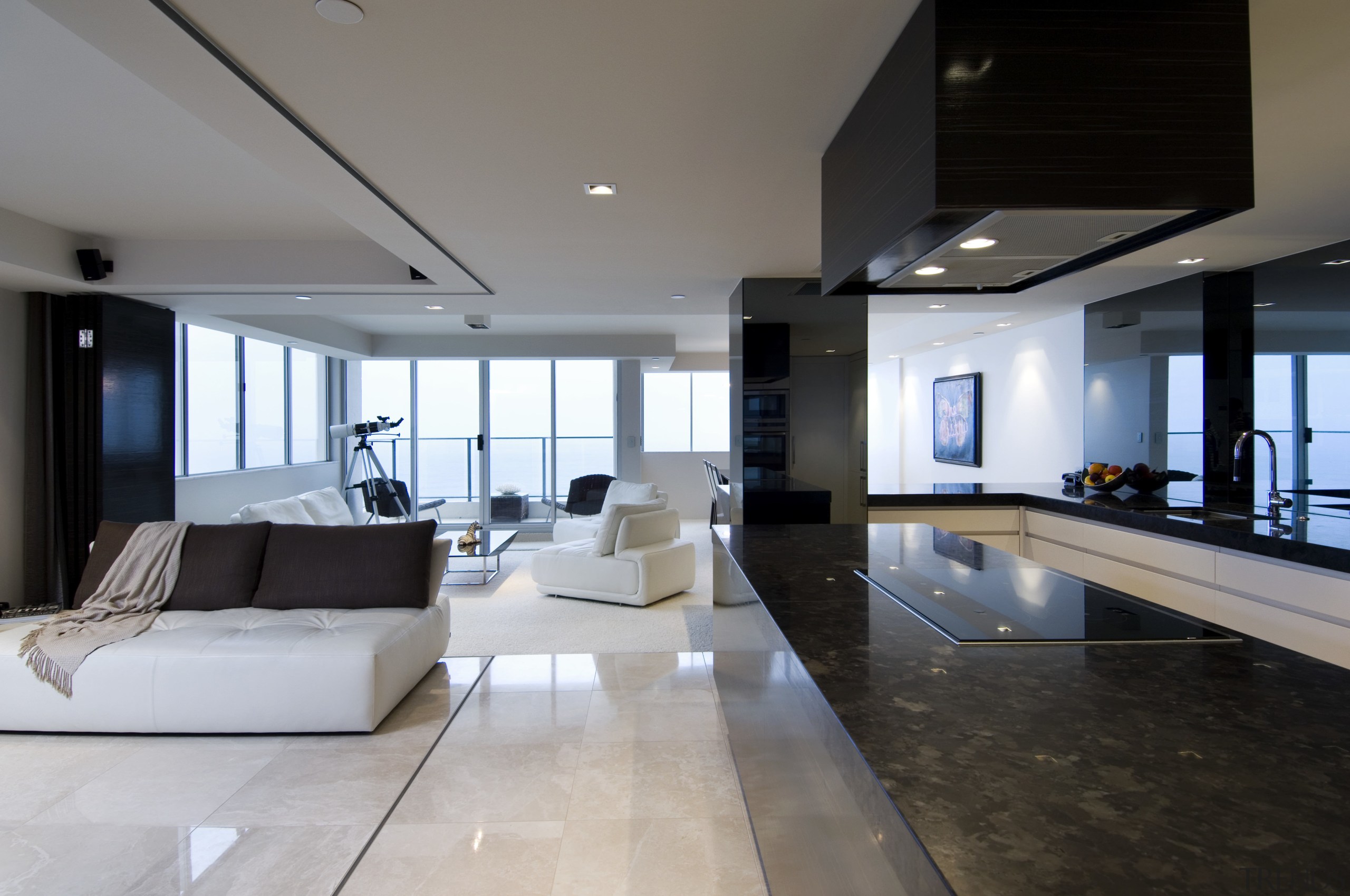 Apartment interior by Ellivo Architects - Apartment interior apartment, architecture, ceiling, floor, flooring, house, interior design, living room, lobby, penthouse apartment, property, real estate, gray, black