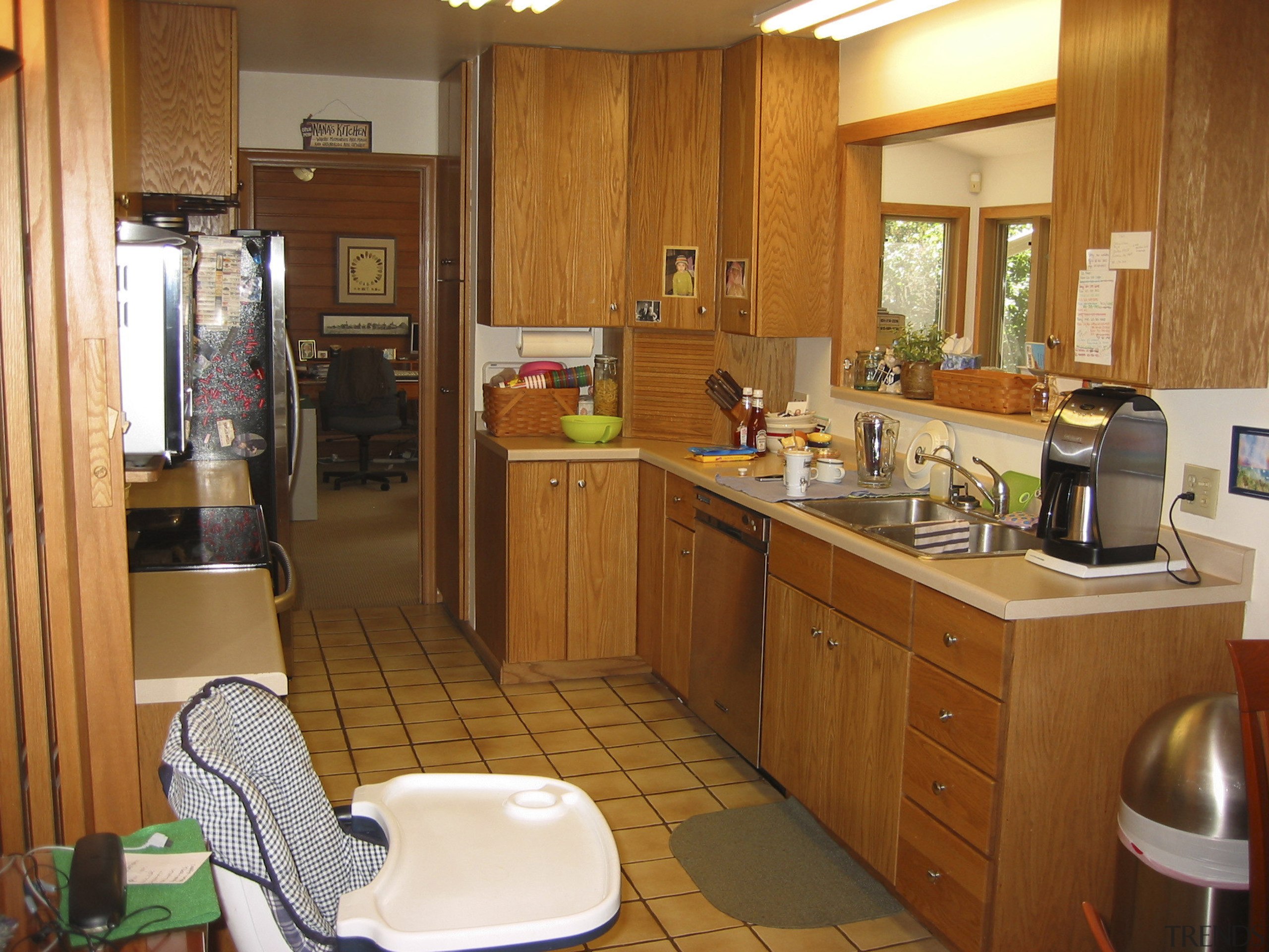 Kitchen prior to renovation. - Kitchen prior to cabinetry, countertop, cuisine classique, interior design, kitchen, real estate, room, brown