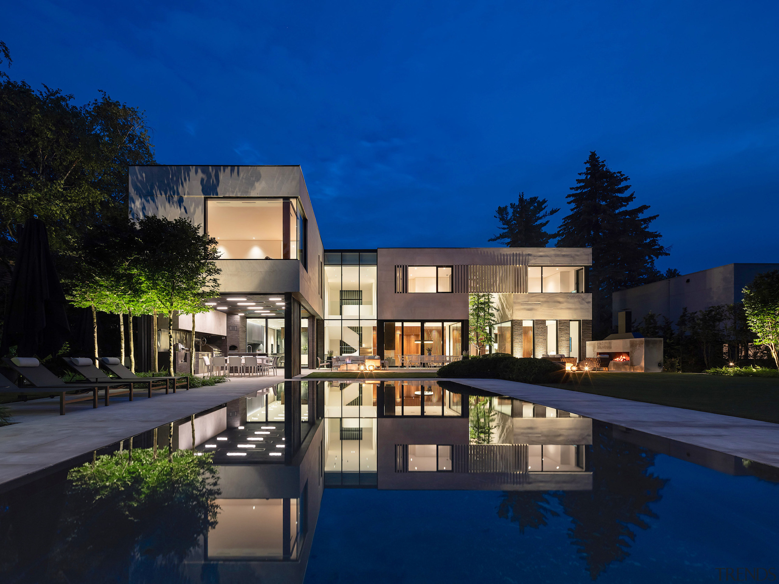 Nocturnal view from the rear of the property. 