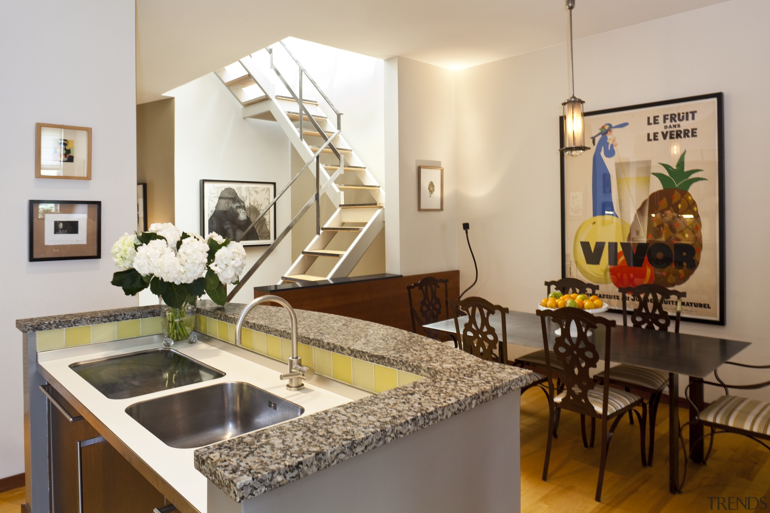 View of this contemporary home remodeled by Eleven home, interior design, real estate, room, table, white, brown