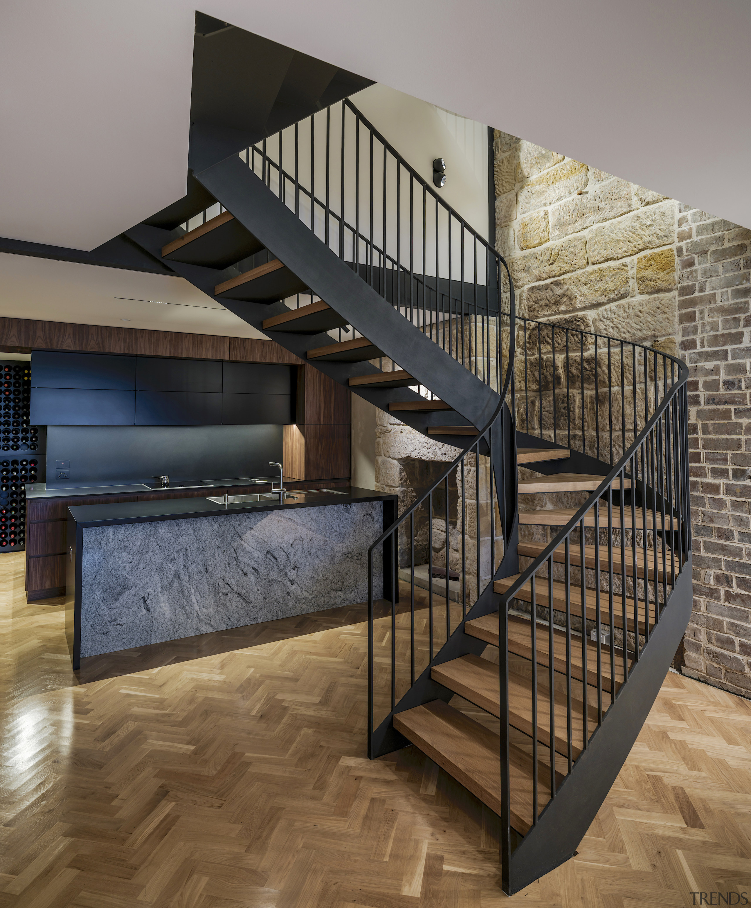 The new staircase strikes a contemporary note in 