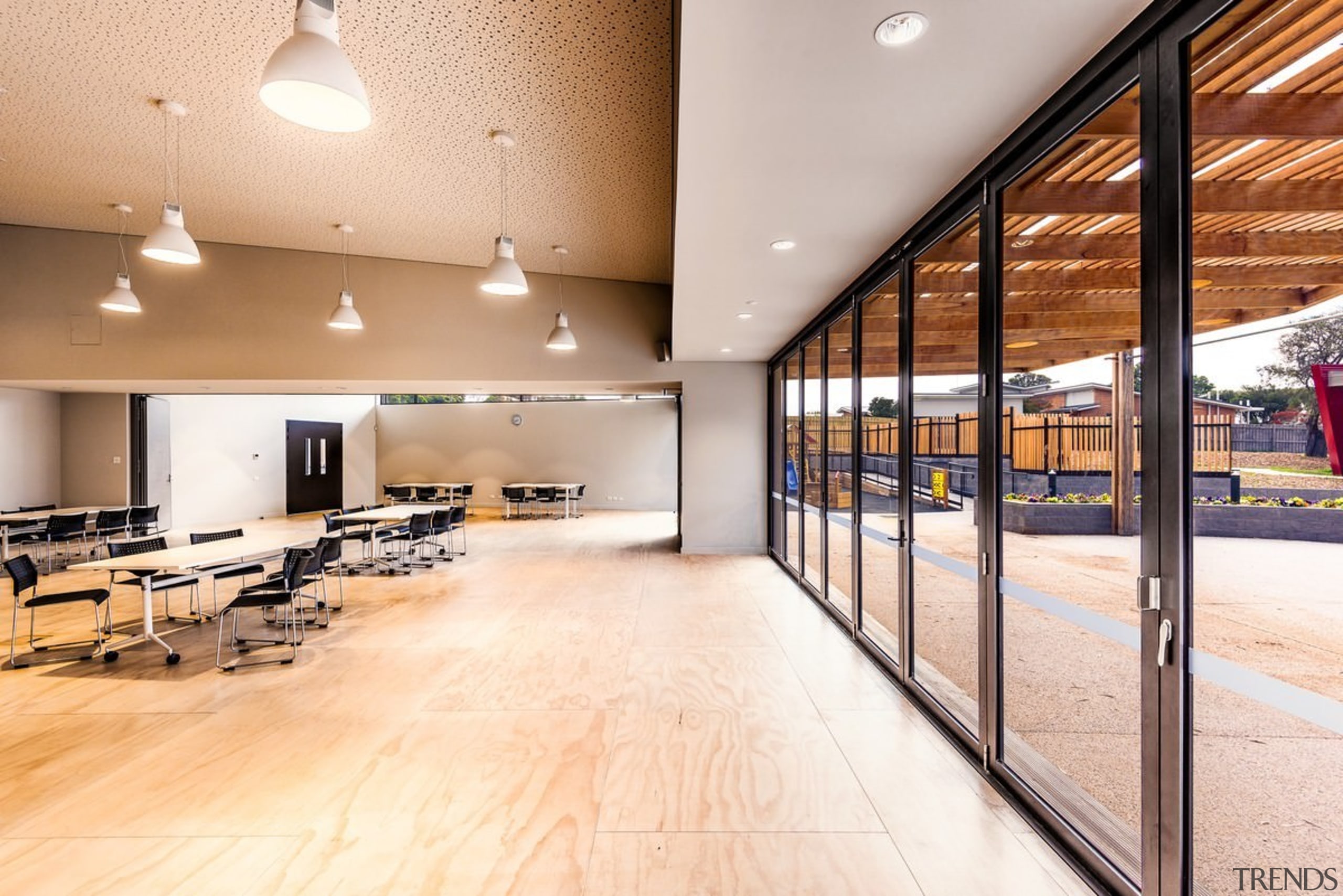 Architect: FMSA ArchitecturePhotography by Phil Nitchie and architecture, ceiling, floor, flooring, interior design, lobby, real estate, wood, white, orange