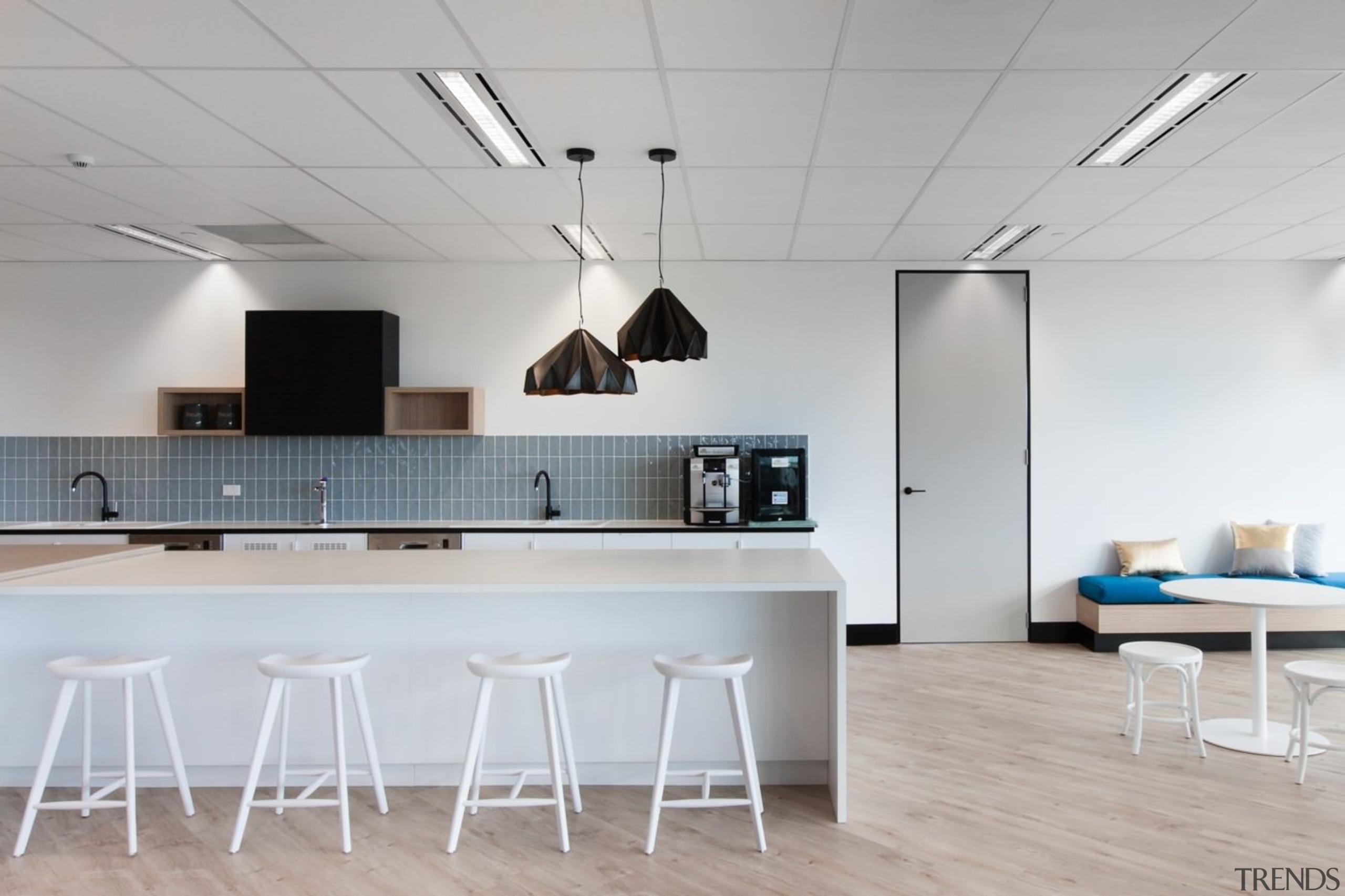 Austbrokers Countrywide – New office designed by A1 architecture, ceiling, floor, flooring, furniture, interior design, kitchen, office, product design, table, gray, white