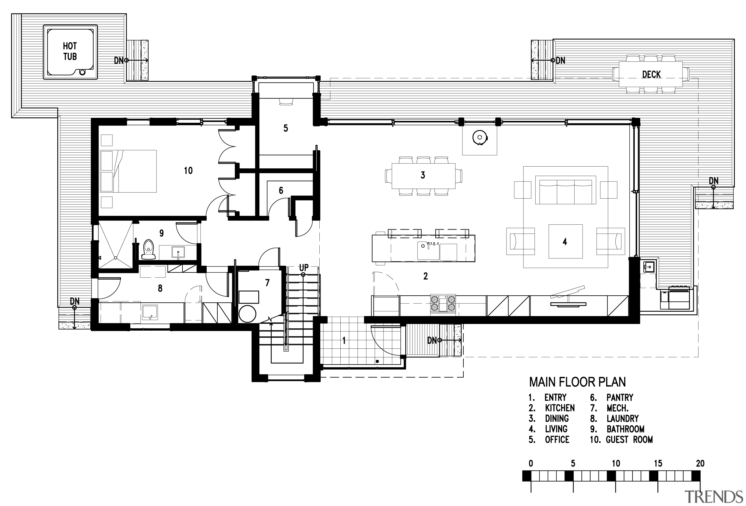 Plan of contemporary new waterfront house designed by area, black and white, design, diagram, drawing, floor plan, font, line, plan, product design, technical drawing, text, white