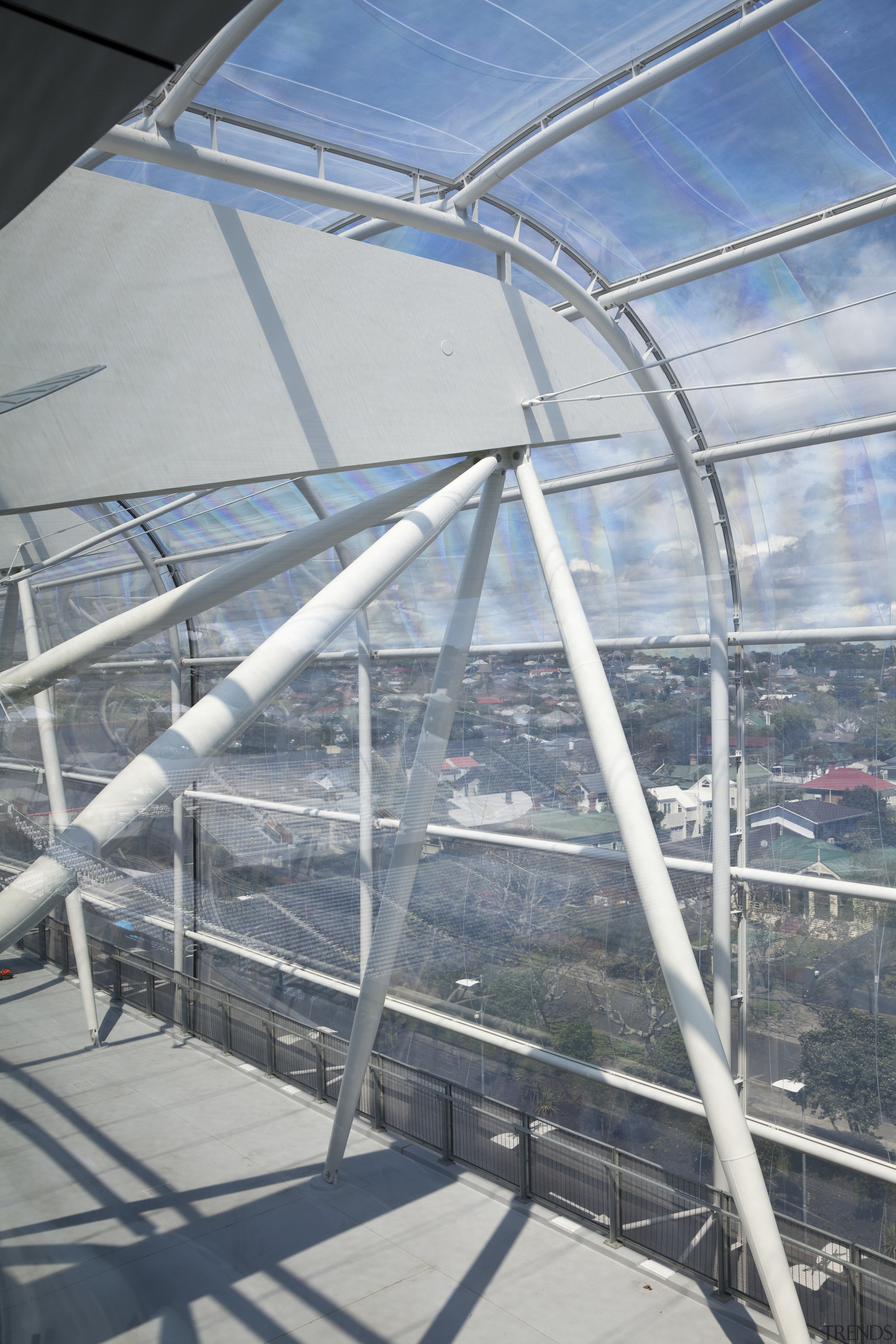 View of the ETFE canopy of Eden Park architecture, daylighting, roof, sky, structure, gray