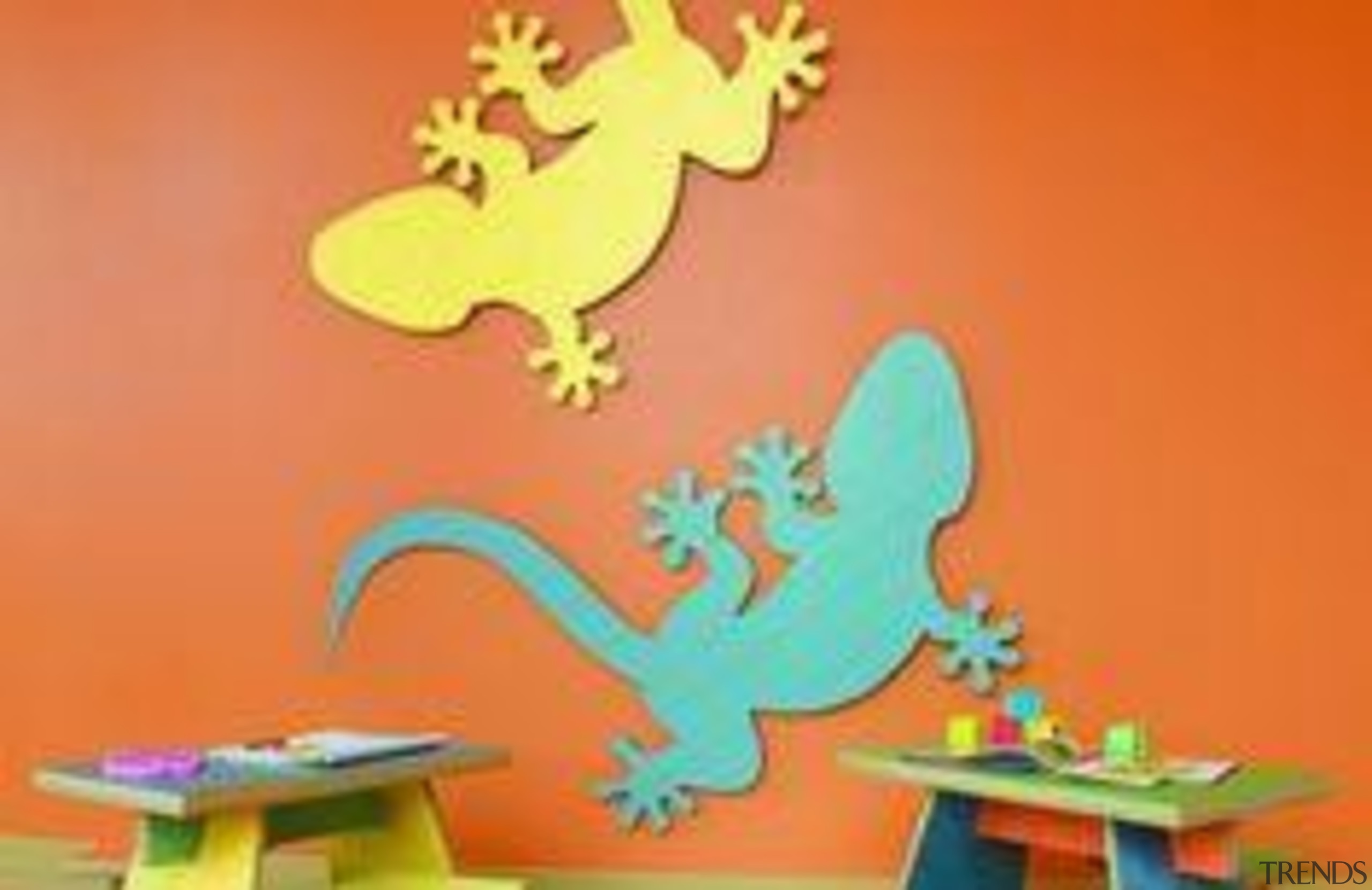 Decorative lizards on the wall in two colours art, cartoon, orange, product, orange