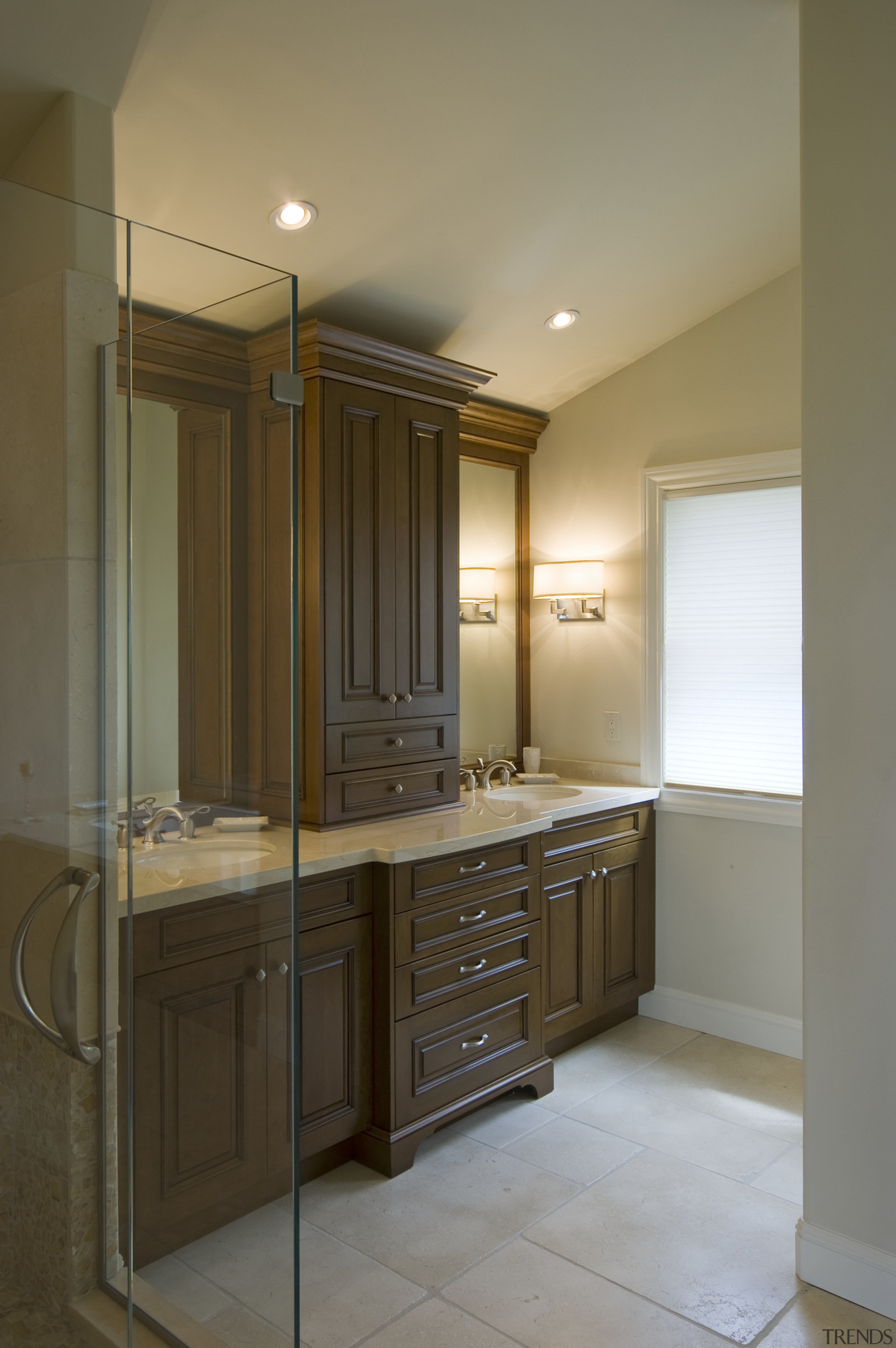 Bathroom cabinetry by Kitchen Distributors - Bathroom cabinetry bathroom, bathroom accessory, bathroom cabinet, cabinetry, countertop, floor, home, interior design, kitchen, room, sink, brown, gray