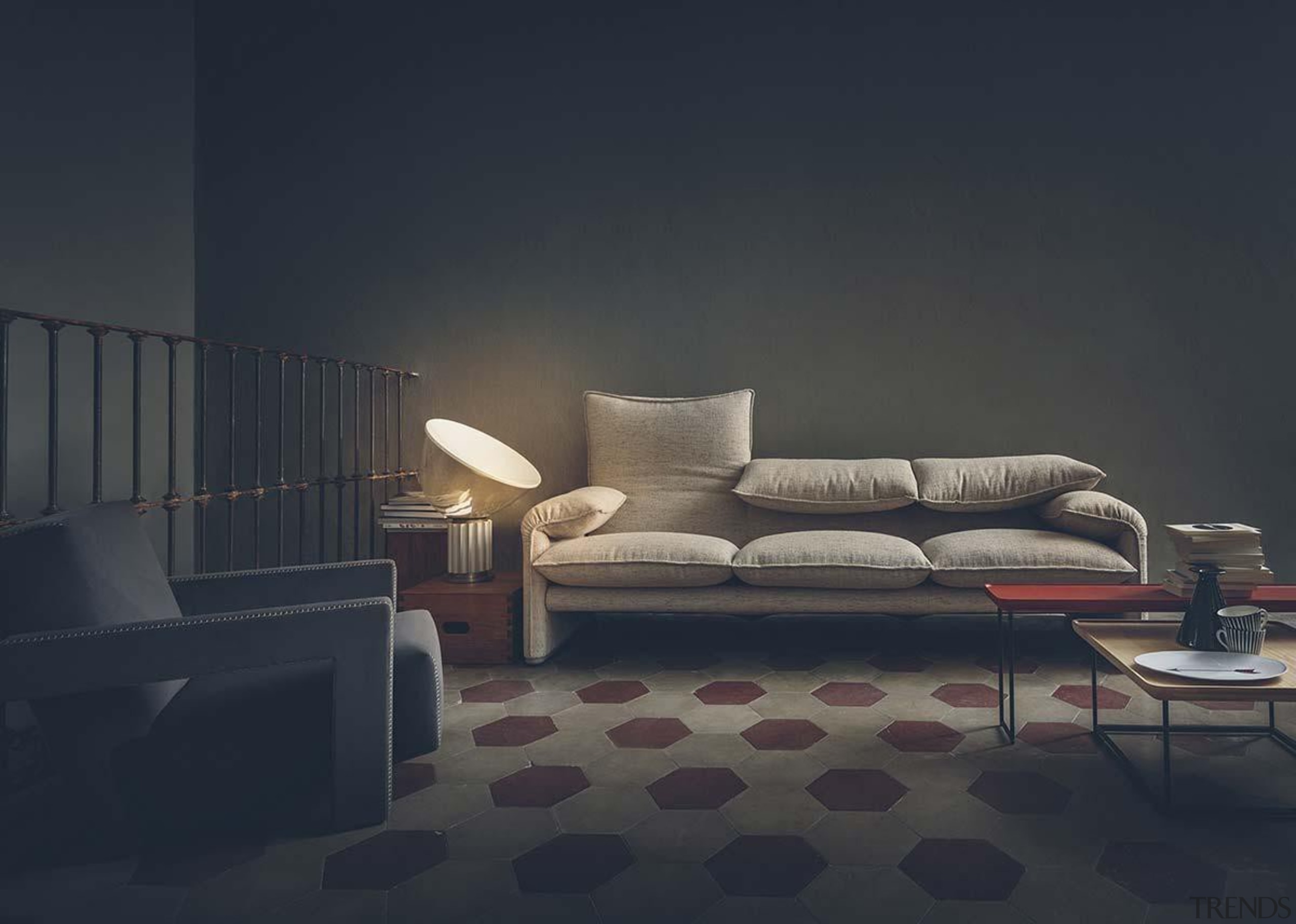 Maralunga 40 by Vico Magistretti for Cassina - angle, chair, couch, furniture, home, interior design, lighting, living room, table, wall, black