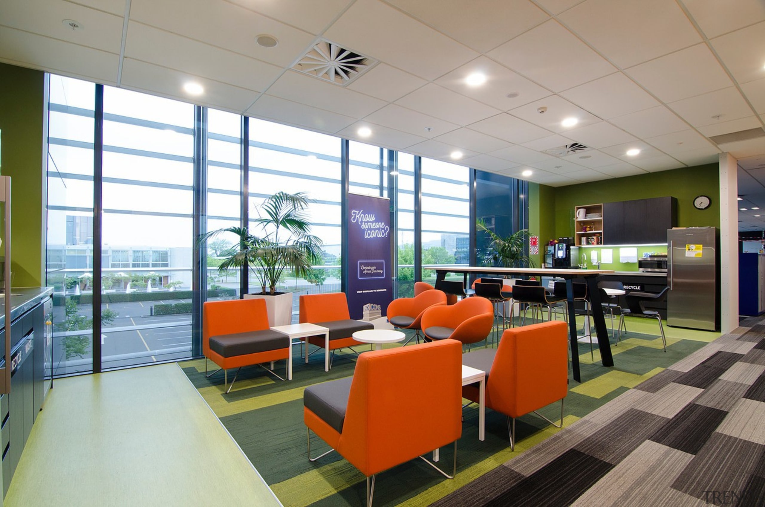 Kitchen - cafeteria | interior design | lobby cafeteria, interior design, lobby, office, real estate, gray