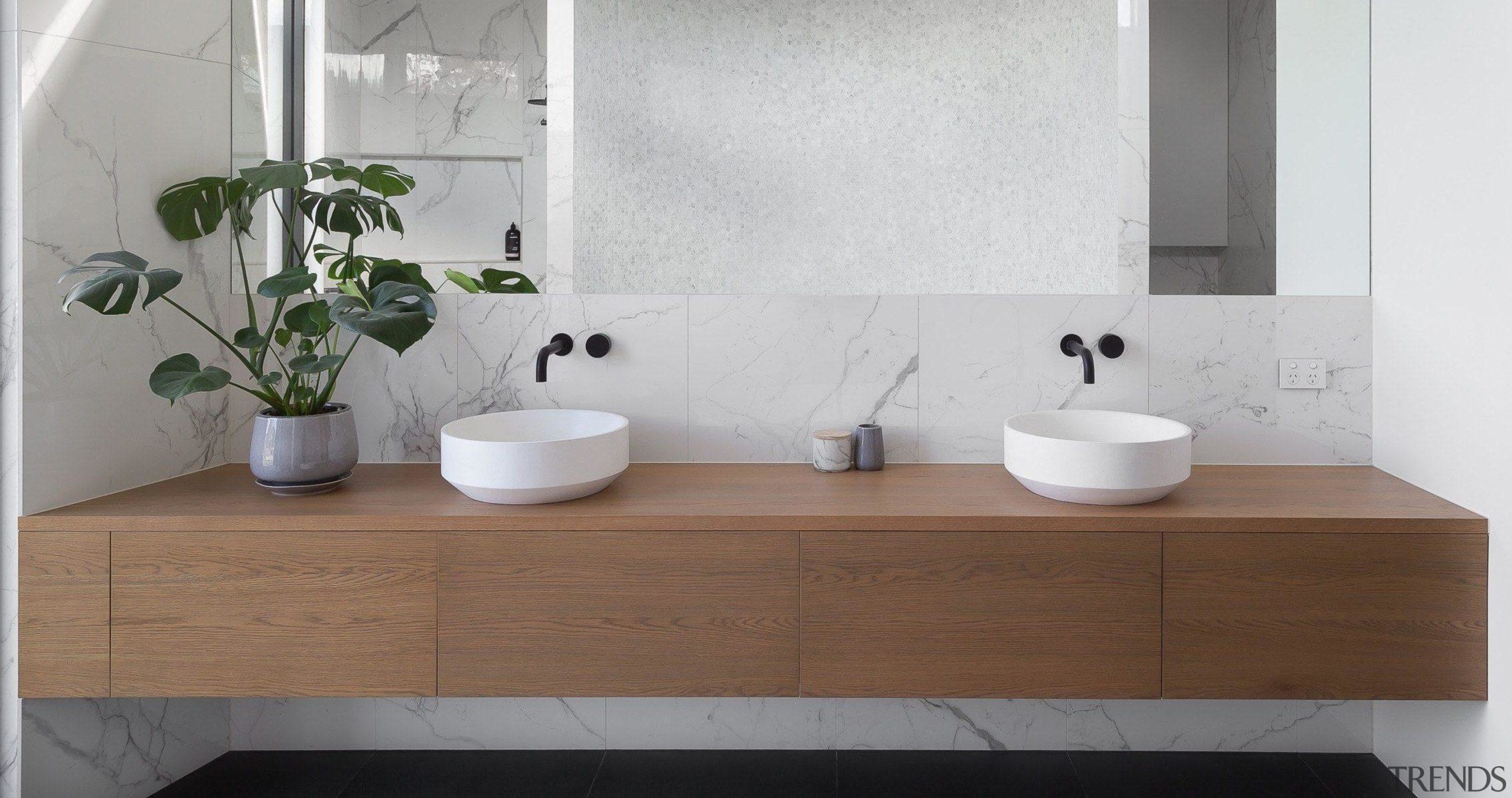 Cantilevering your vanity adds to the sense of 