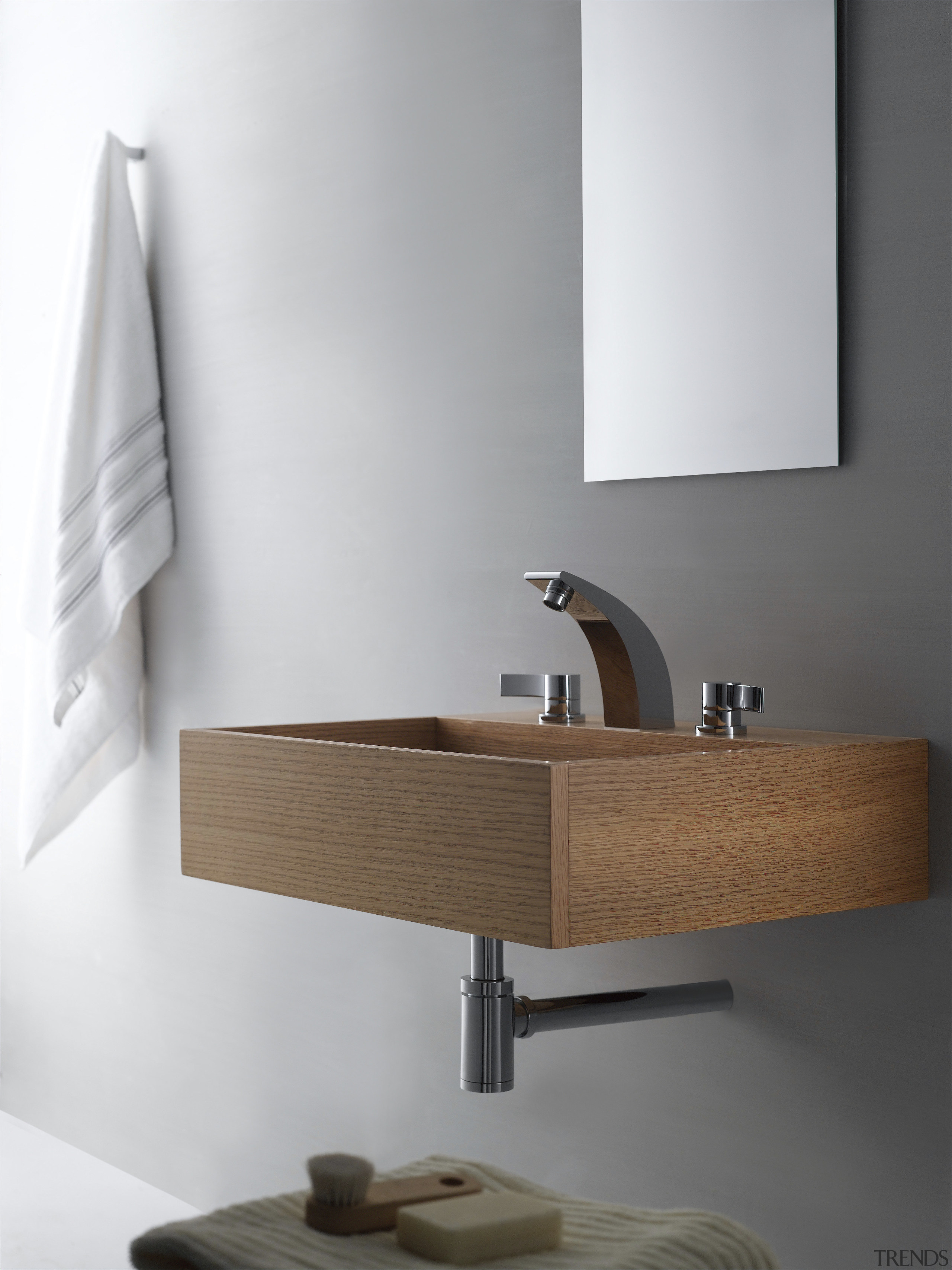 Kraus Illusio faucet  -   contemporary angle, bathroom, bathroom accessory, bathroom cabinet, bathroom sink, ceramic, floor, furniture, interior design, plumbing fixture, product, product design, shelf, sink, tap, wall, wood, white, gray