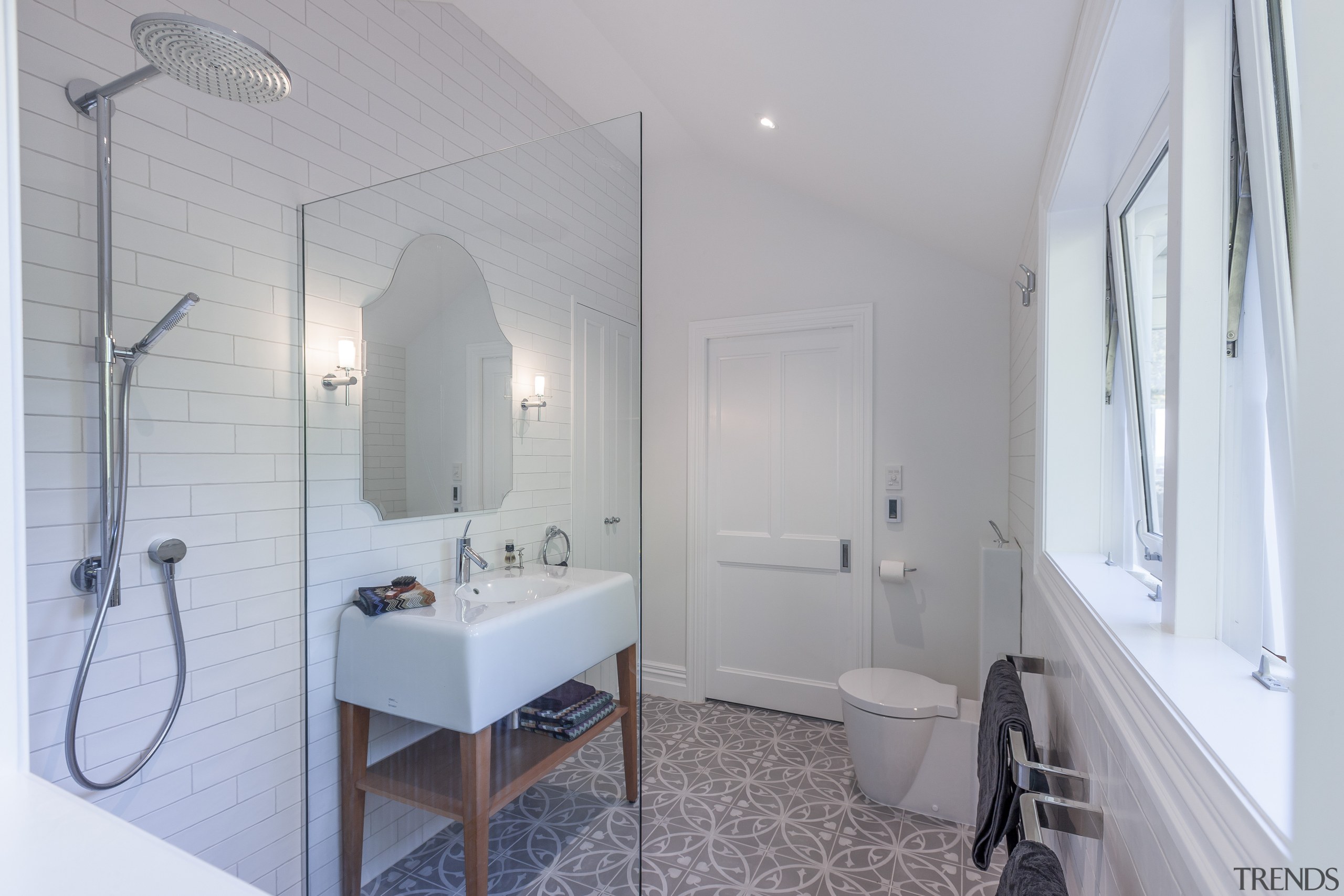 In this master ensuite by designer Natalie Du architecture, bathroom, floor, home, interior design, property, real estate, room, gray