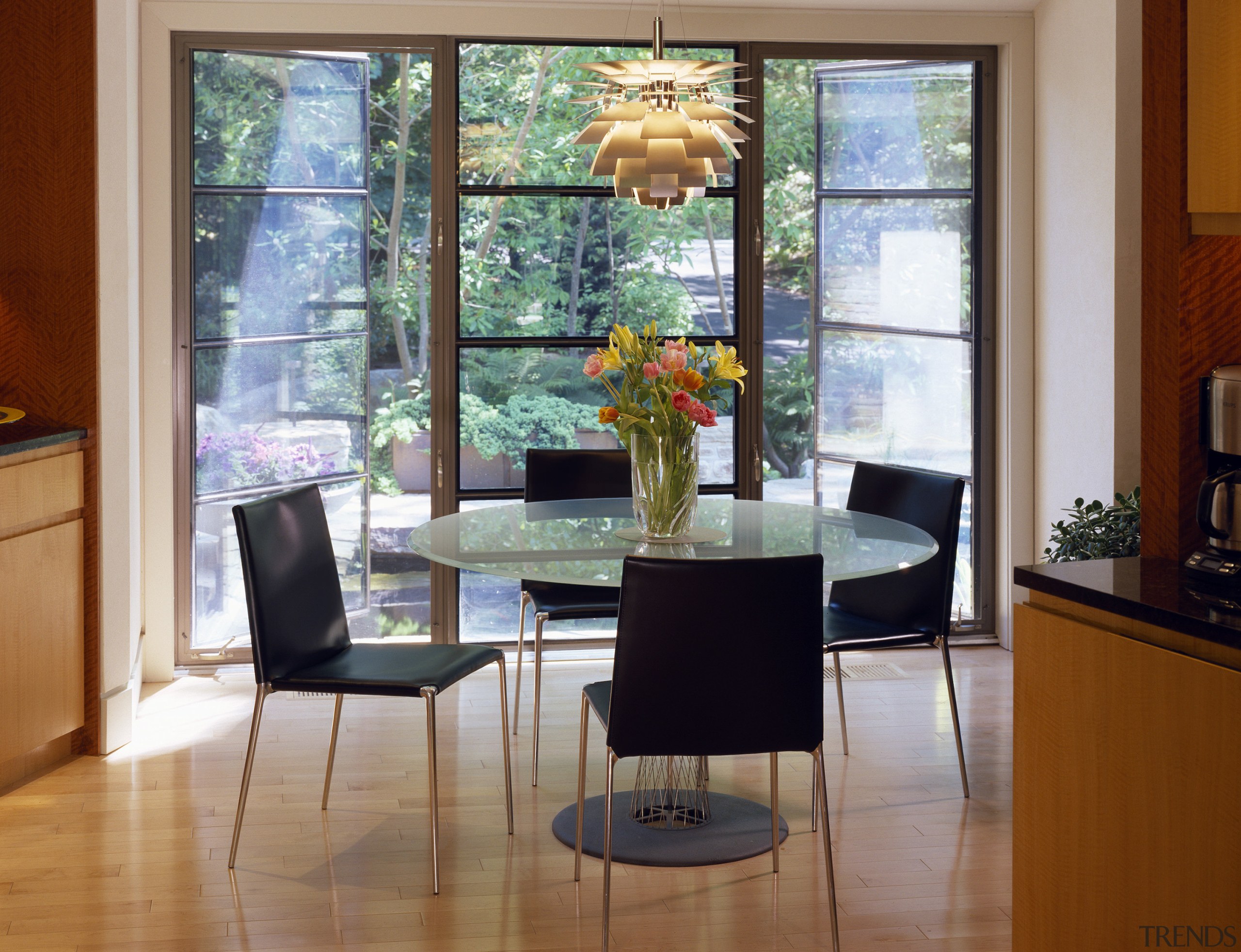 Image of the seating area in the Kitchen. dining room, furniture, home, interior design, living room, real estate, room, table, window, brown