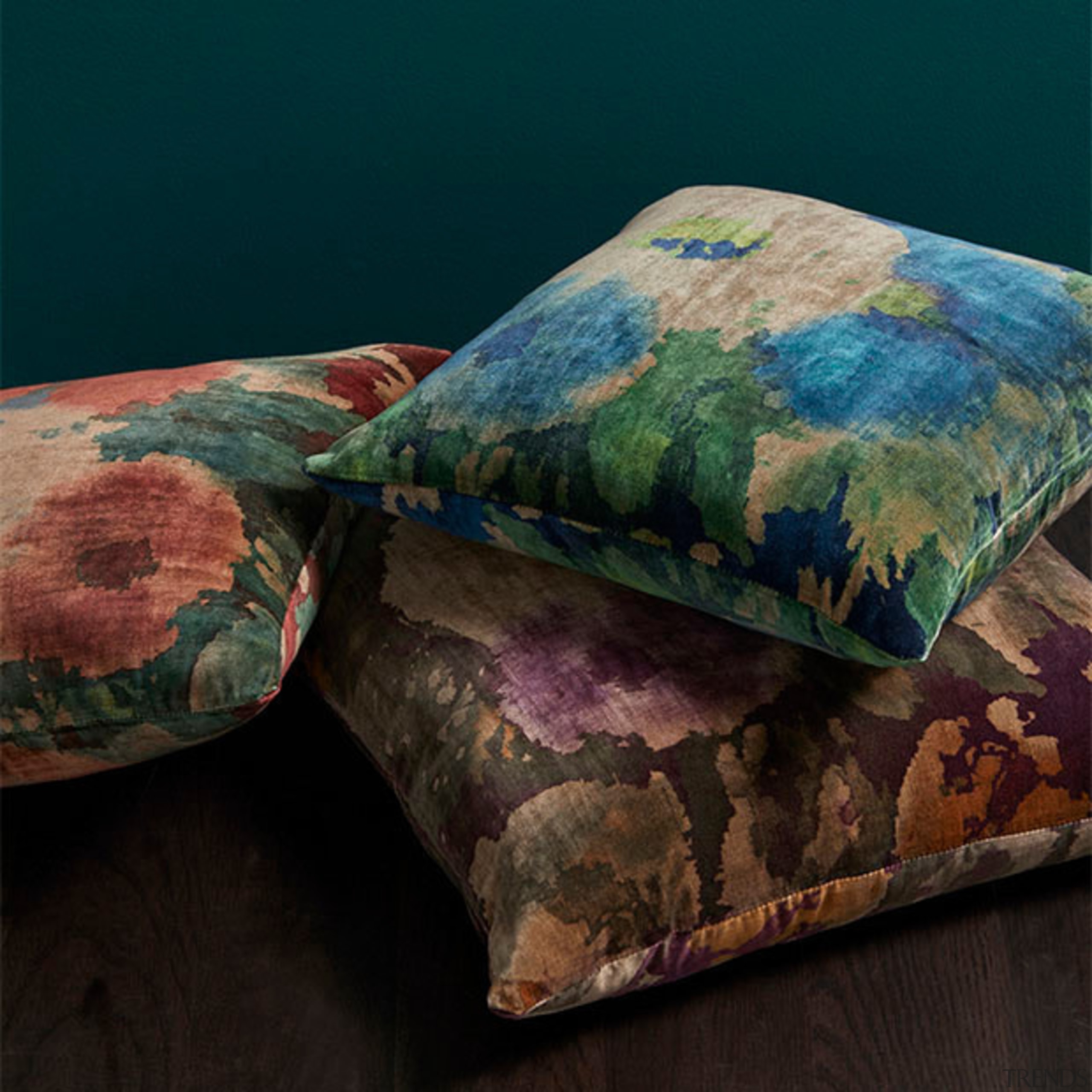 Big, bold and beautiful, ALCHEMY is the perfect cushion, textile, black, teal