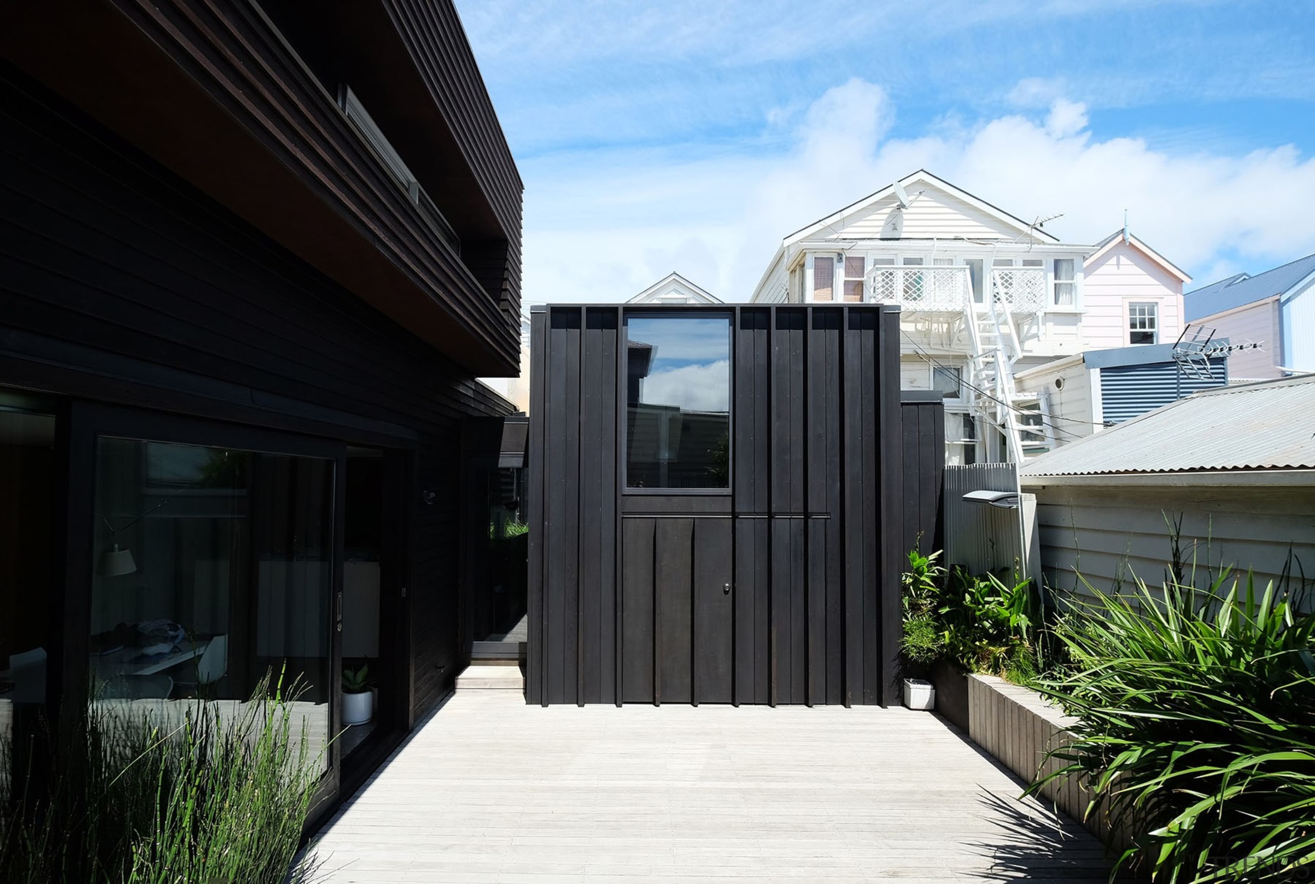 Housing– Additions And Alterations: Shed And Office by architecture, building, facade, home, house, property, real estate, residential area, roof, siding, window, black