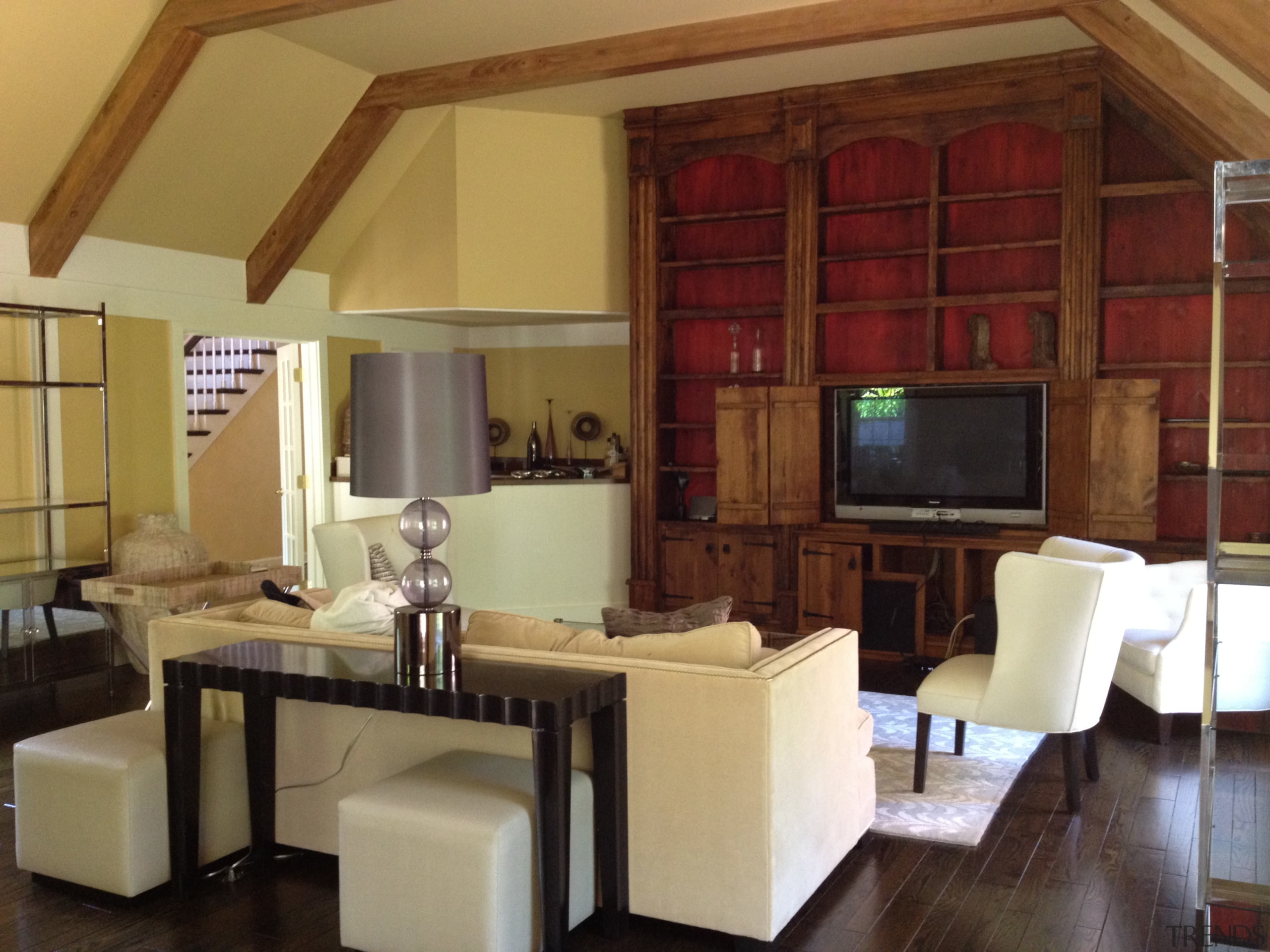 Urban edge  redecoration by Buckingham Interiors - ceiling, interior design, living room, room, brown, red