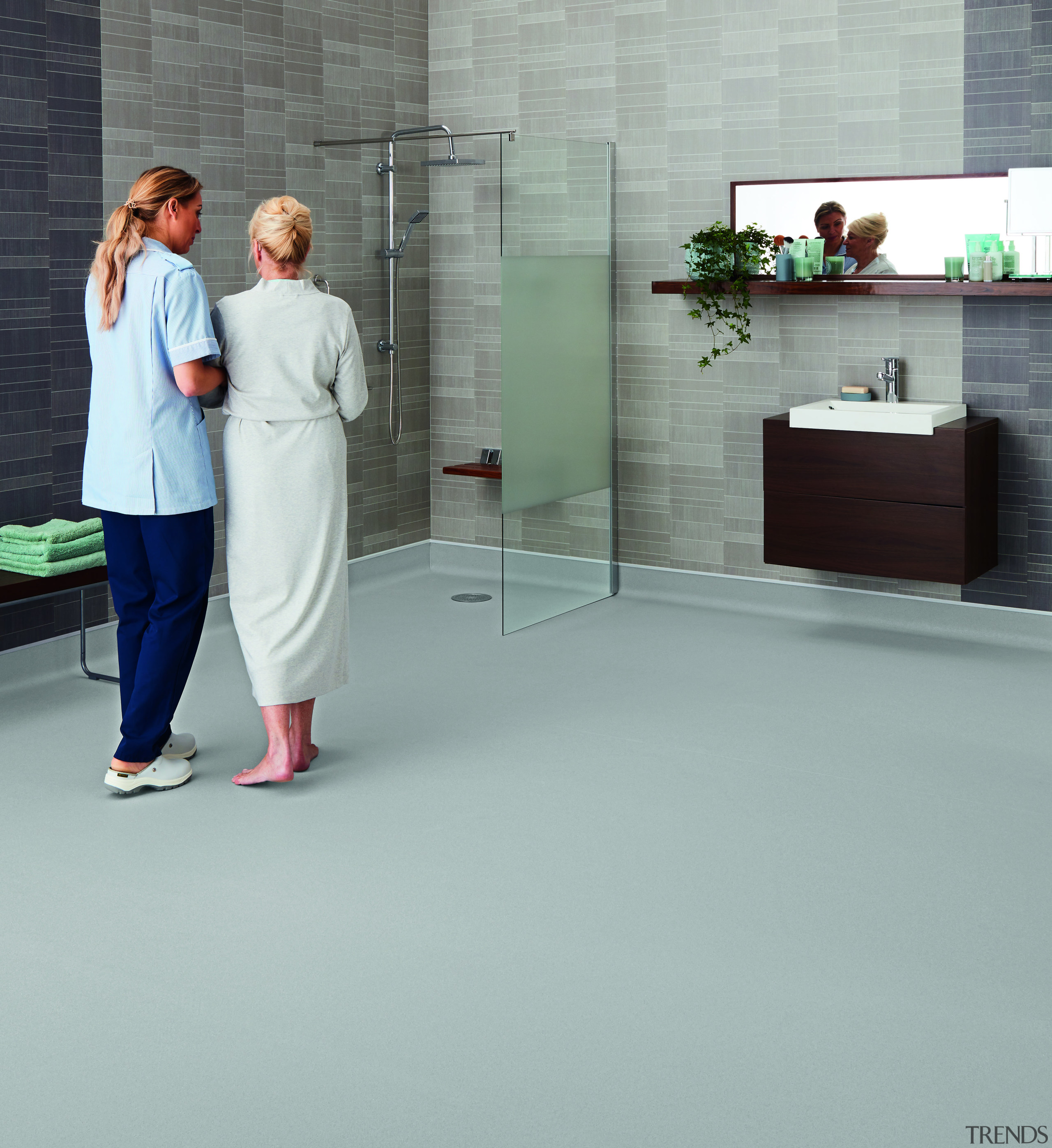 Polyflor offers modern vinyl floors to suit a floor, flooring, standing, tile, gray