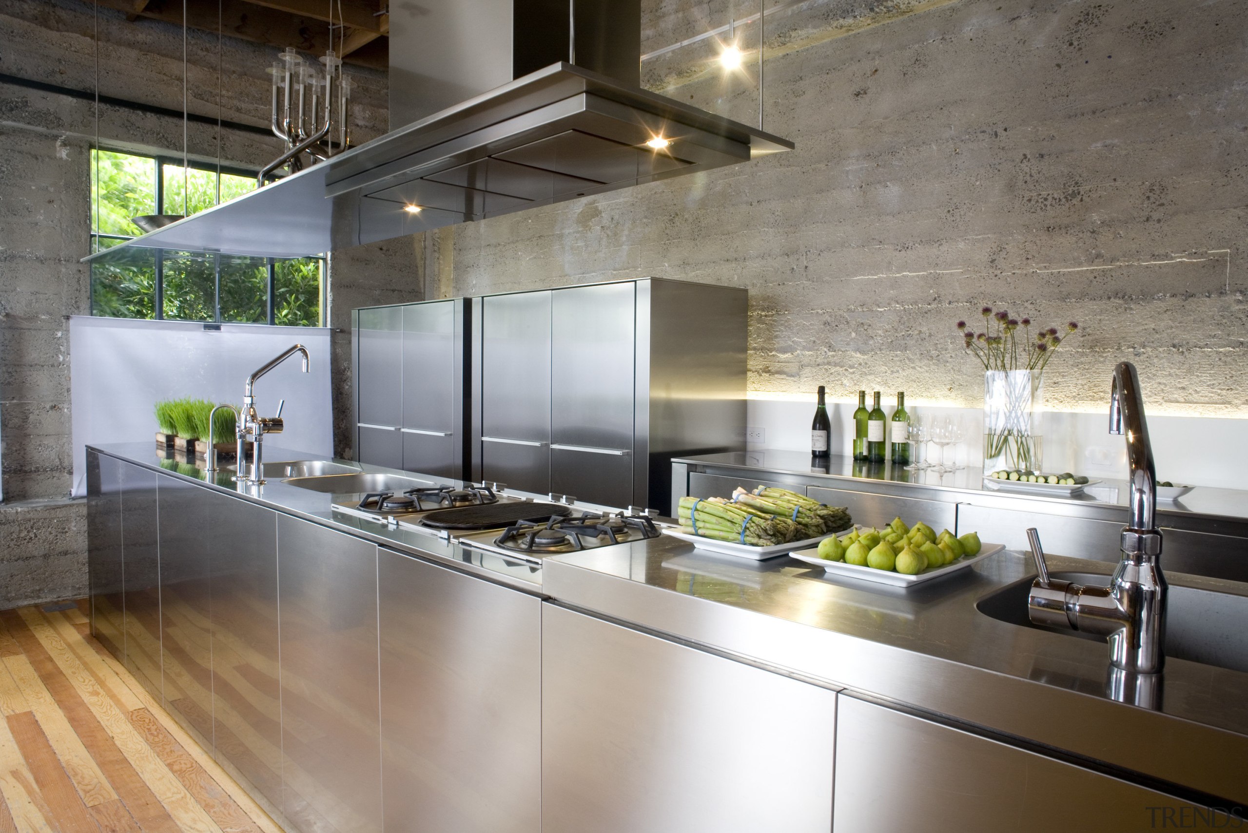 View of a kitchen which features stainless steel countertop, interior design, kitchen, gray