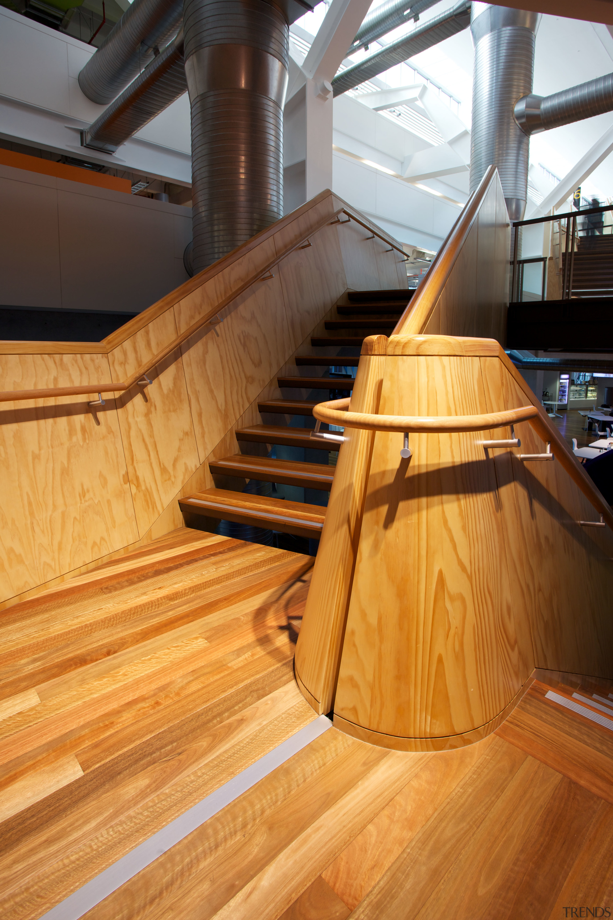 Pre-finished spotted gum floor by Hardwood Technology architecture, floor, flooring, furniture, hardwood, interior design, laminate flooring, stairs, wood, wood flooring, wood stain, orange, brown