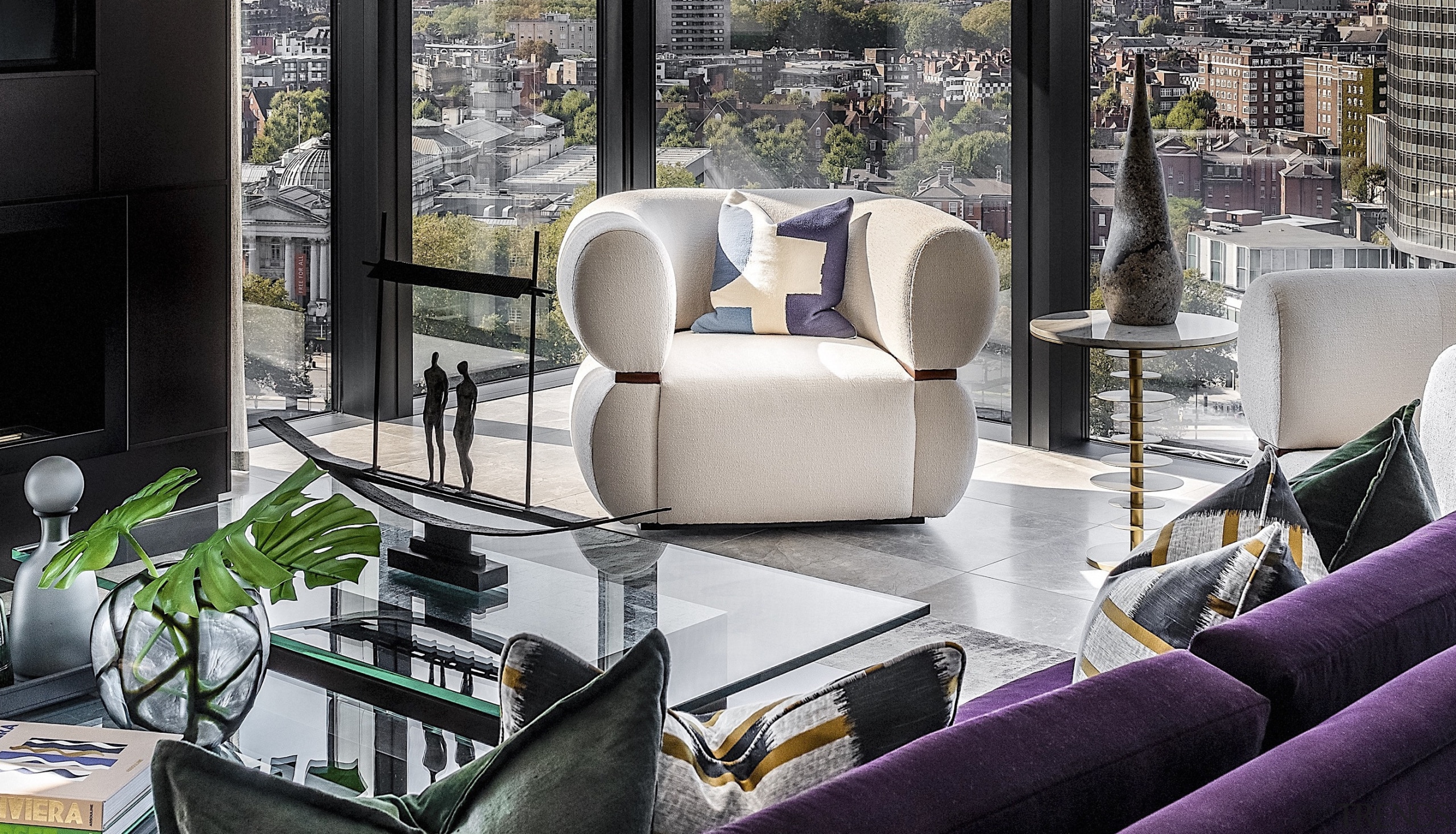 Curved forms join clean-lined bronze and glass finishes 