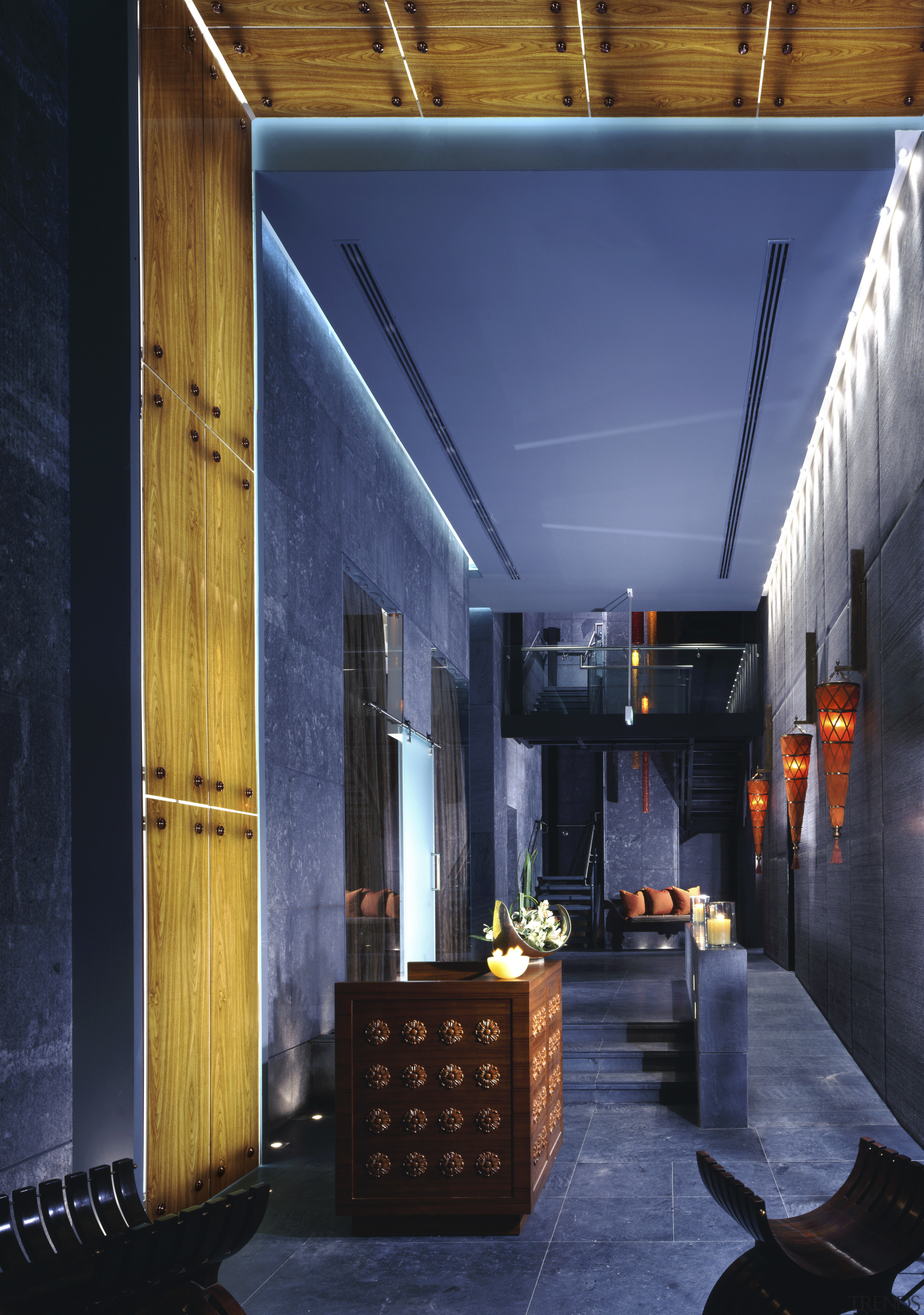 Destinations within a destination - two key amenities architecture, ceiling, home, house, interior design, lighting, lobby, wall, blue