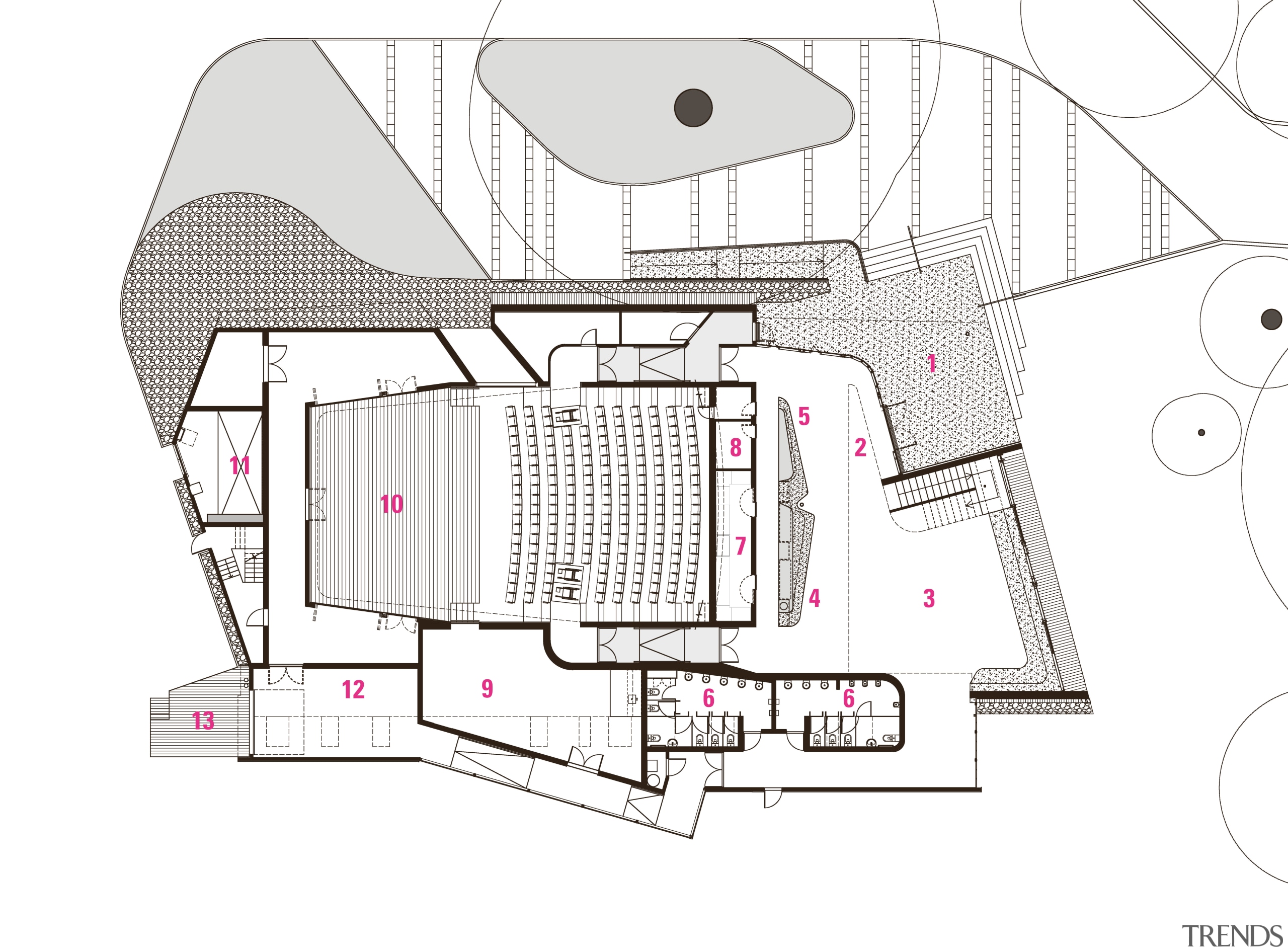 Ground floor plan of The Blyth Perfoming Arts architecture, area, design, diagram, drawing, floor plan, home, house, line, plan, product, product design, property, residential area, structure, white