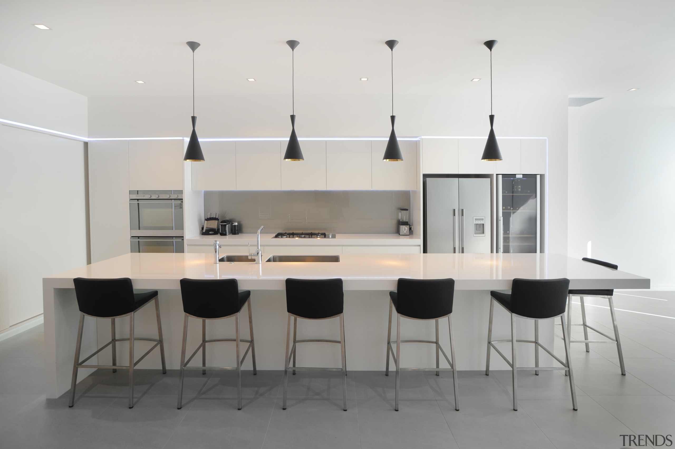 Minimalist new kitchen by Yellowfox - Minimalist new architecture, chair, furniture, interior design, kitchen, product design, table, white, gray