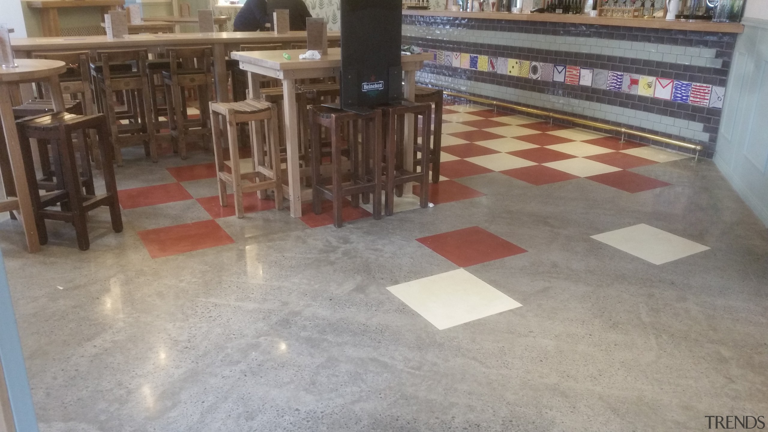 Micro Topping done at Toby Jugg Inn - chair, concrete, floor, flooring, furniture, hardwood, table, tile, wood, wood flooring, gray