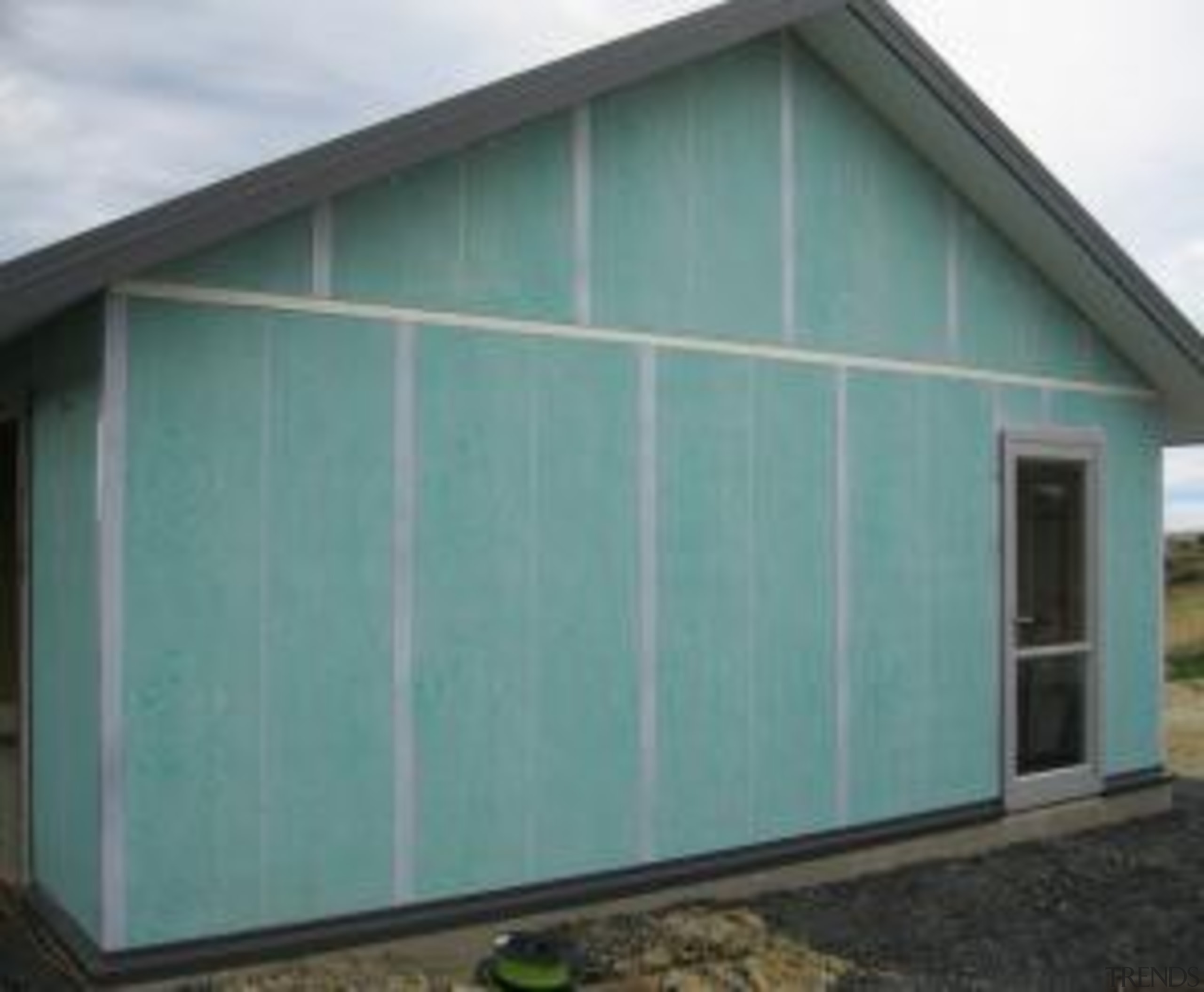 Pre - Cladding - Pre - Cladding - facade, garage, garage door, house, real estate, roof, shed, siding, window, teal, gray